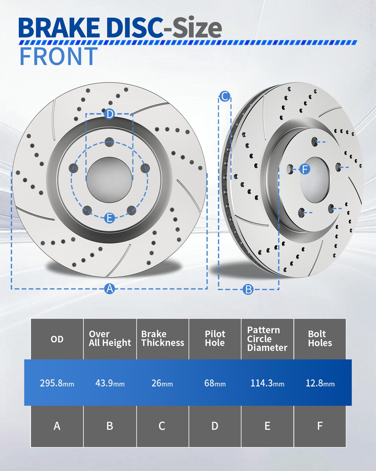 296mm Front Brake Rotors and Pads Drilled Slotted Fit for Nissan Rogue 14-17