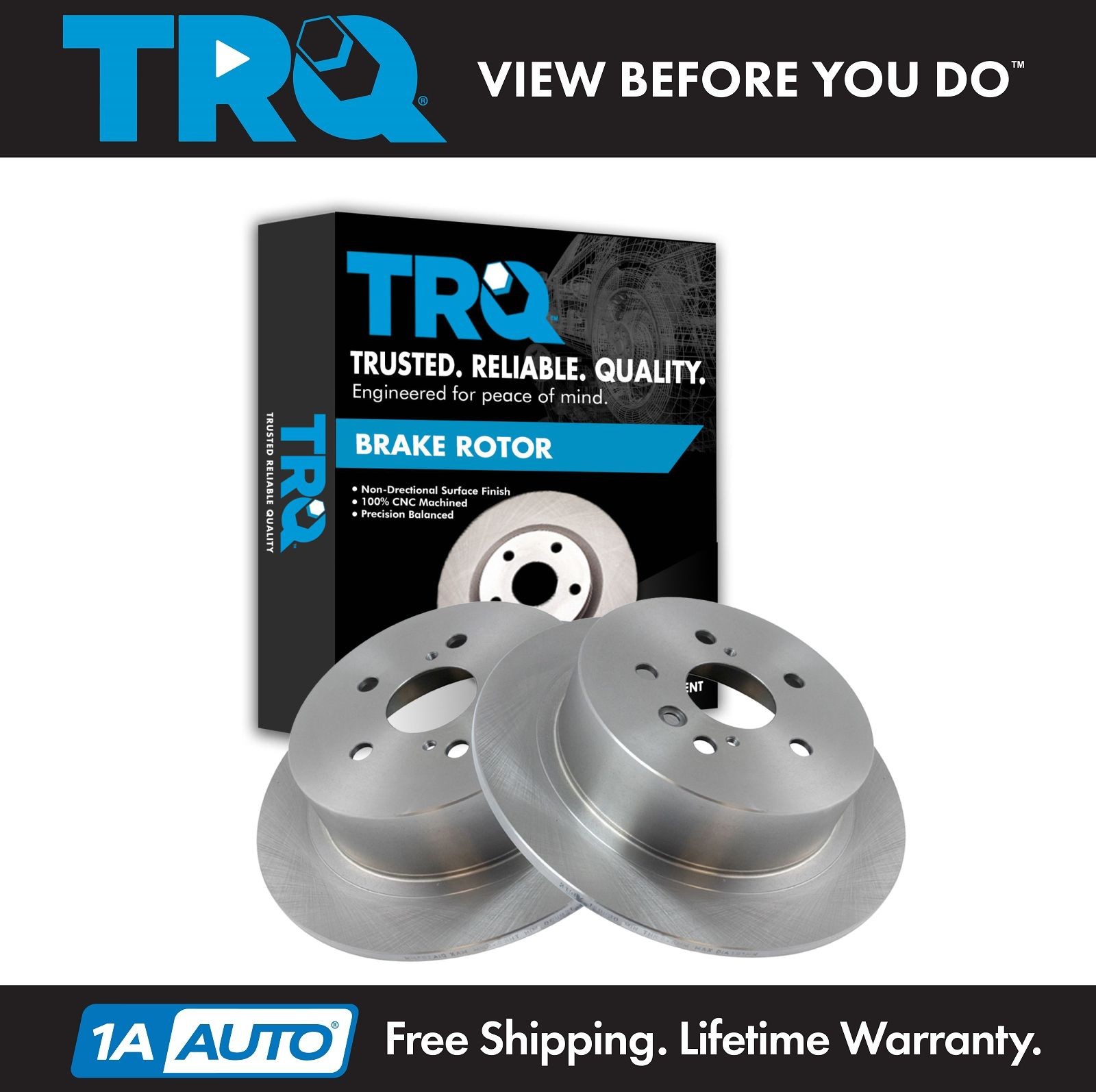 TRQ Rear Brake Rotors Set Solid For 2008-2013 Toyota Highlander