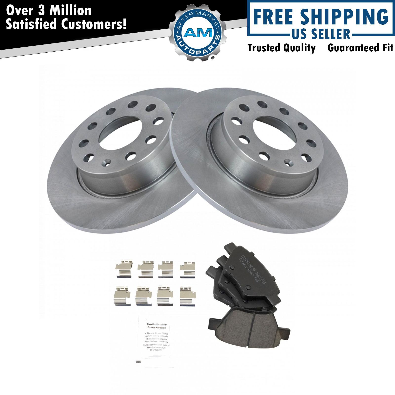 Rear Ceramic Brake Pads & 2 Discs Rotors Kit for VW Volkswagen Jetta Golf