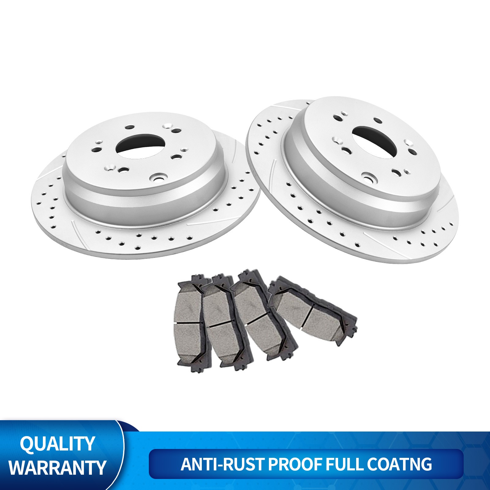 Rear Slotted Brakes and Rotor Brake Pad Kits Fit 10-16 Honda CR-V Acura RDX