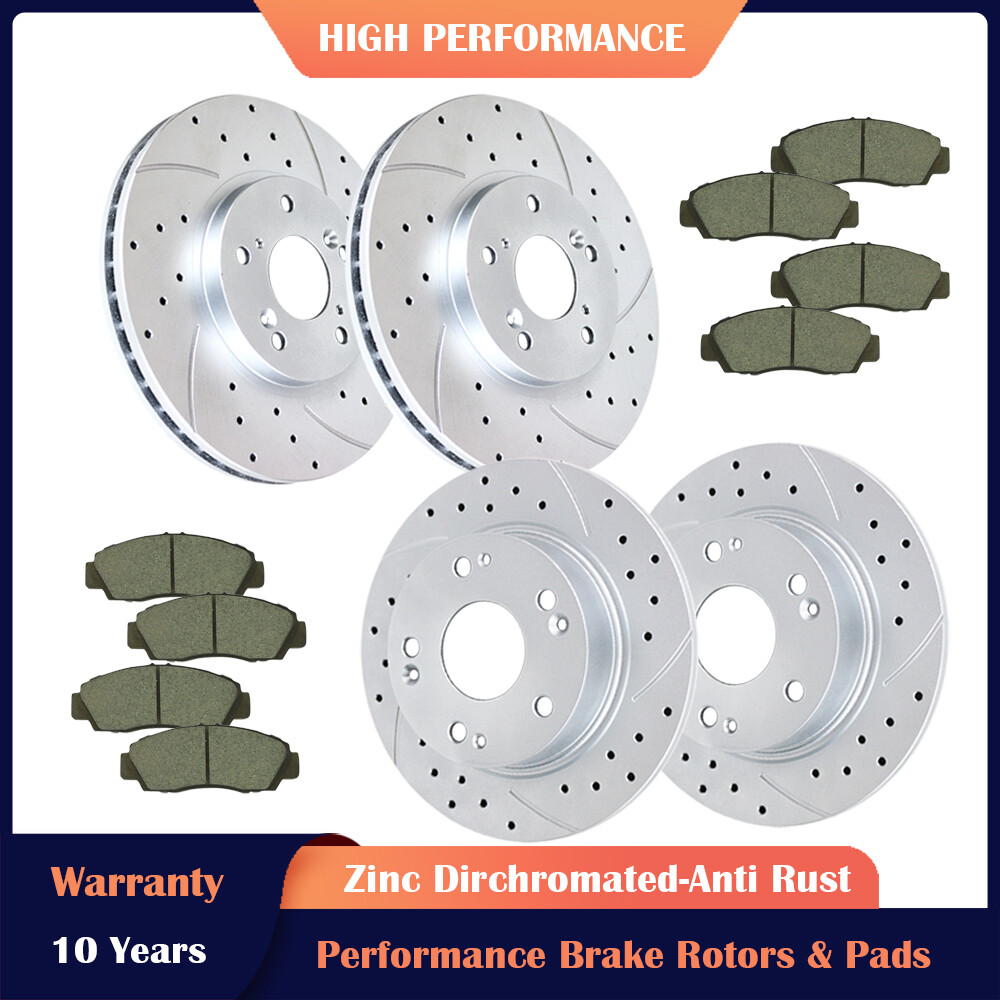 Front Rear Drilled and Slotted Rotors Brake Pads Kit for 11-14 Honda Accord TSX