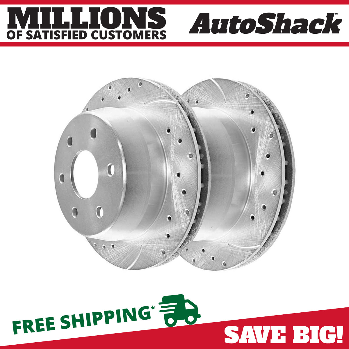 Rear Drilled Slotted Brake Rotors Silver Pair 2 for Chevy Express 1500 GMC Yukon