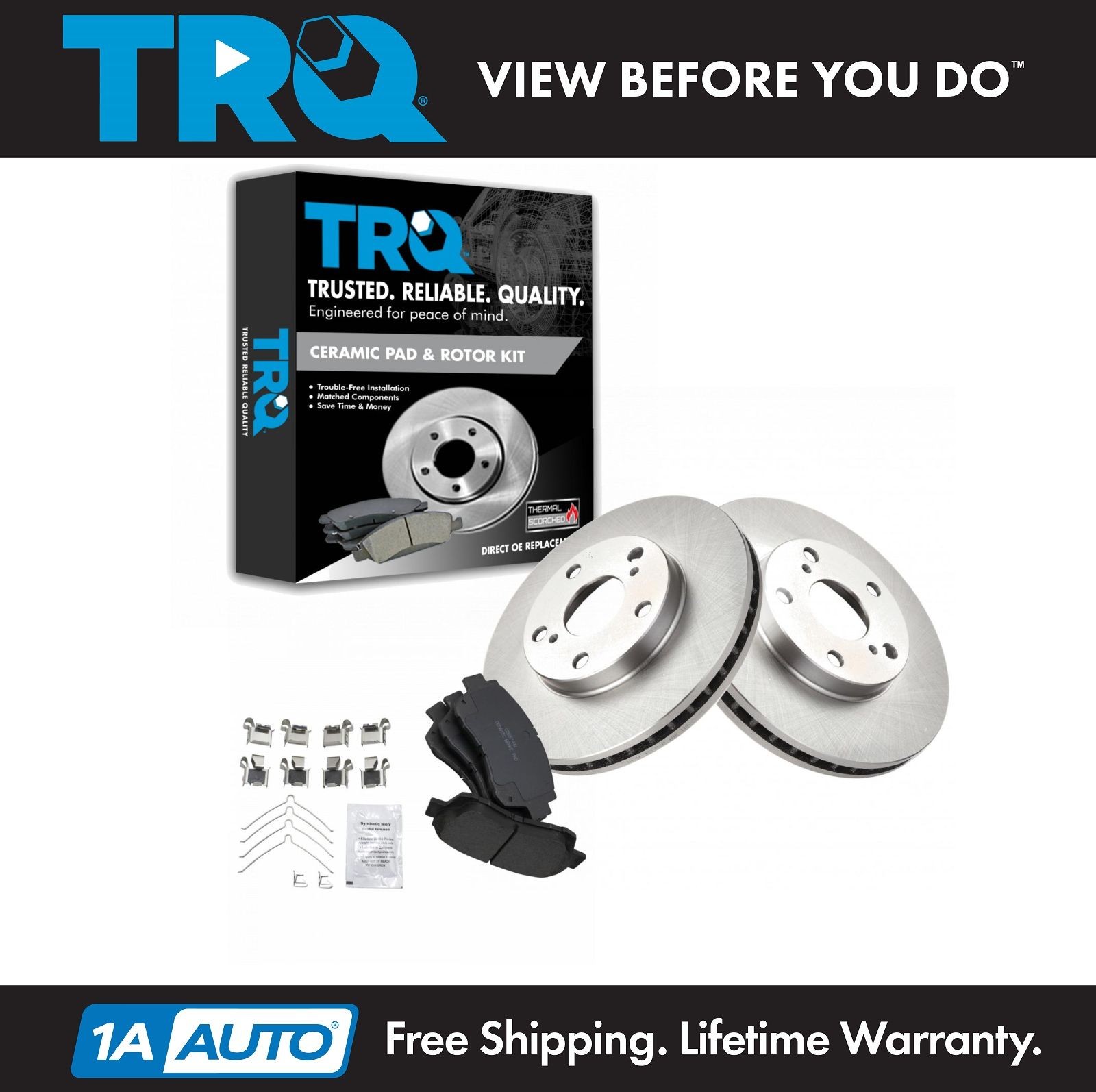 TRQ Front Premium Posi Ceramic Brake Pads & Rotor Kit for Toyota Camry New