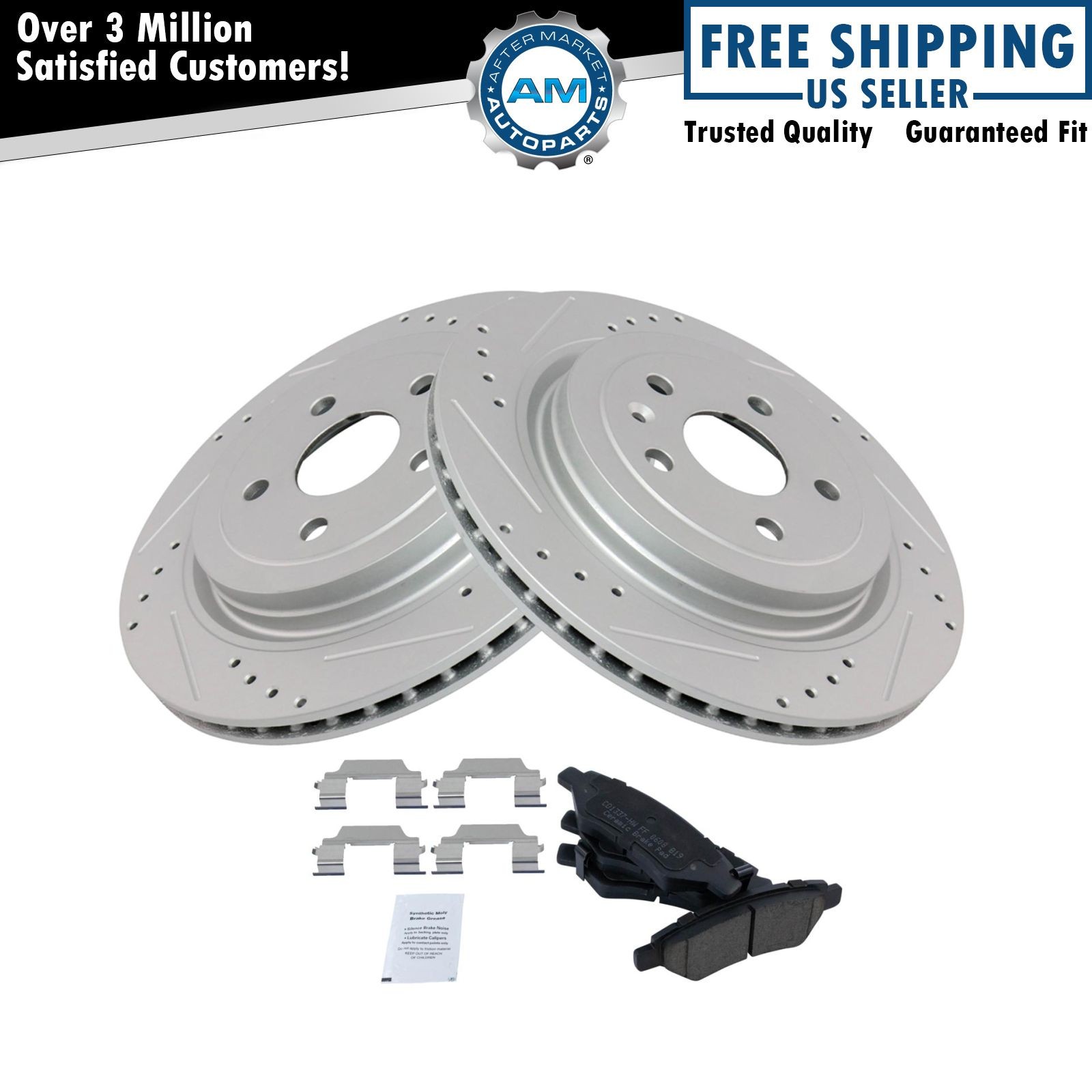 Rear Posi Ceramic Brake Pad & Performance Drilled Slotted Zinc Coated Rotor Kit