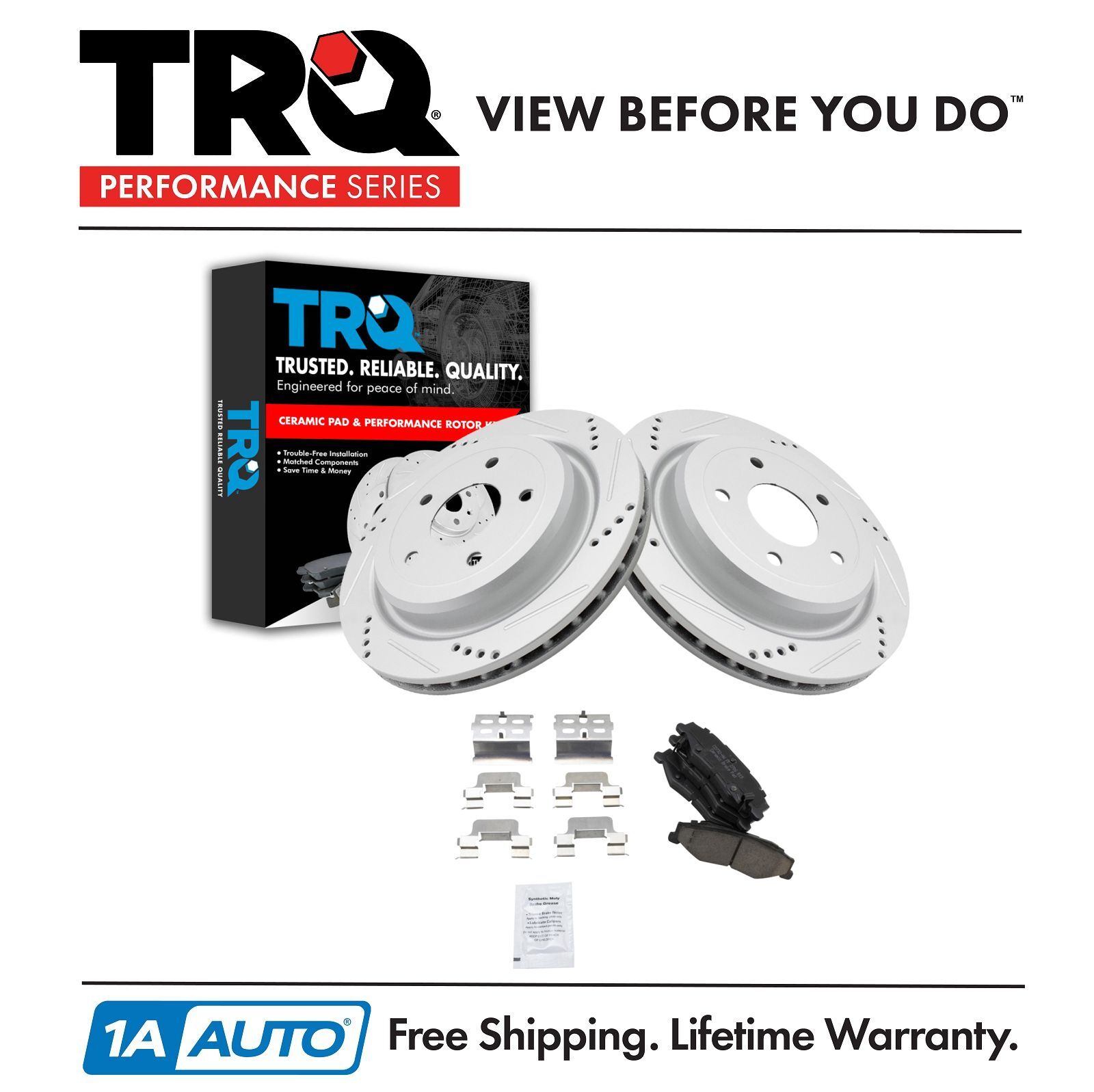 Performance Brake Rotor Drilled & Slotted Coated & Ceramic Pad Rear Kit