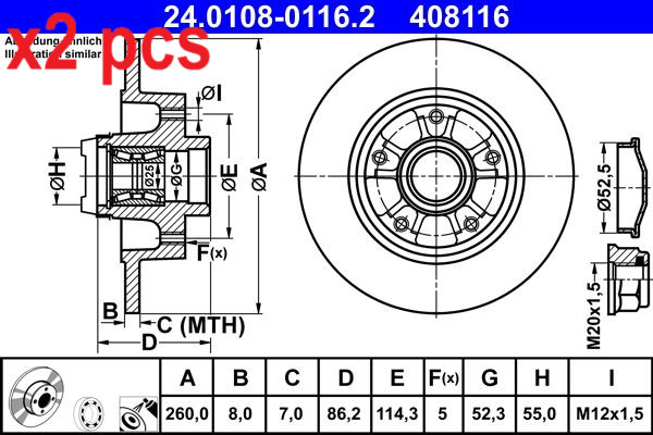 X2 PCS L&R SIDES BRAKE DISC 24.0108-0116.2