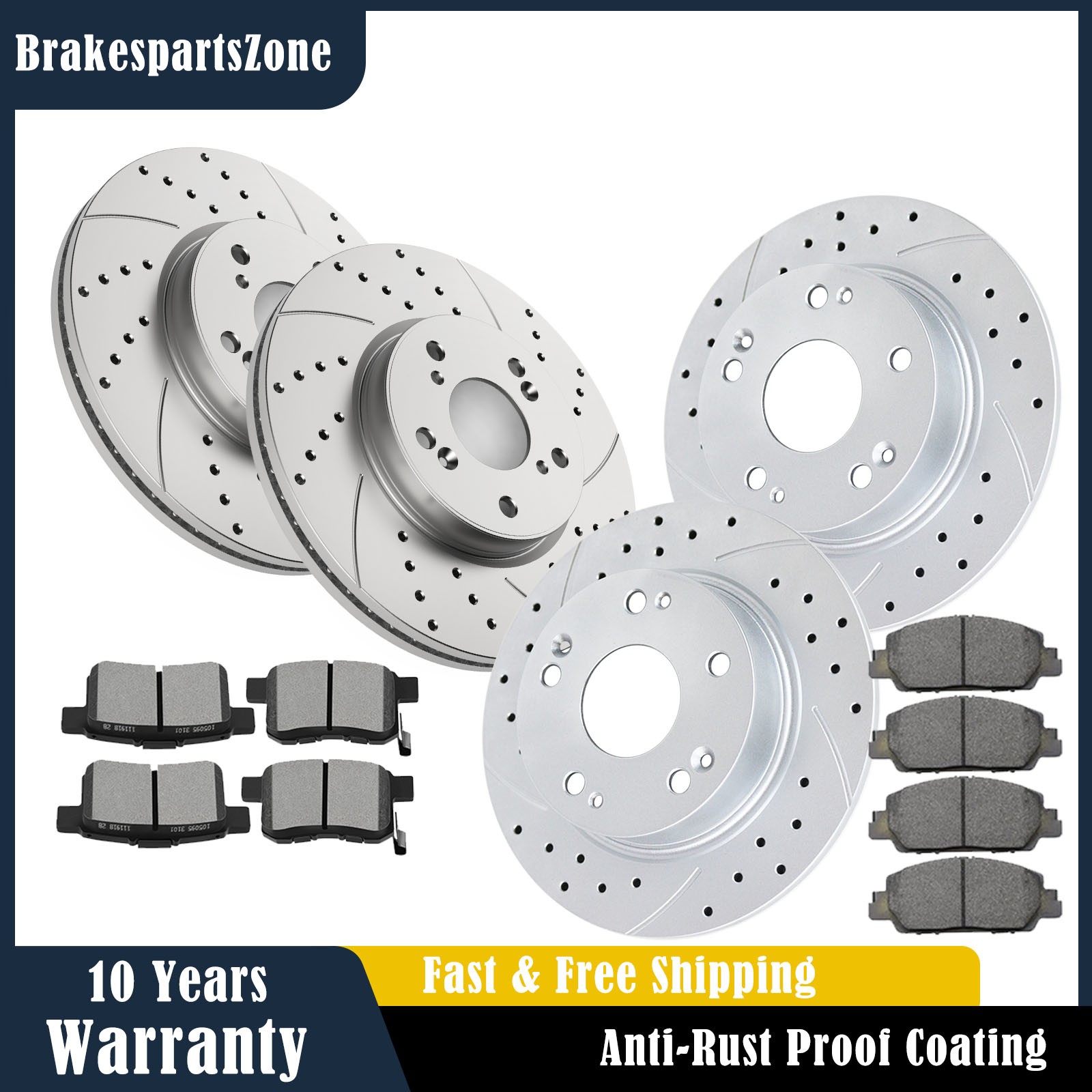 Front and Rear Brake Rotors Pads fit for Honda Accord 2013-2017 Slotted Drilled