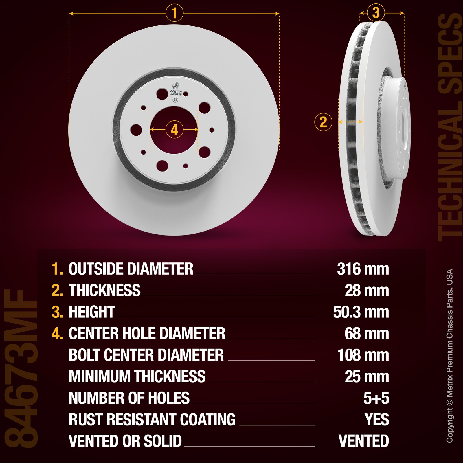 Front Disc Brake Rotor Set for 2008-2009 Volvo S60 2003-2014 XC90 12.44 inch 2PC
