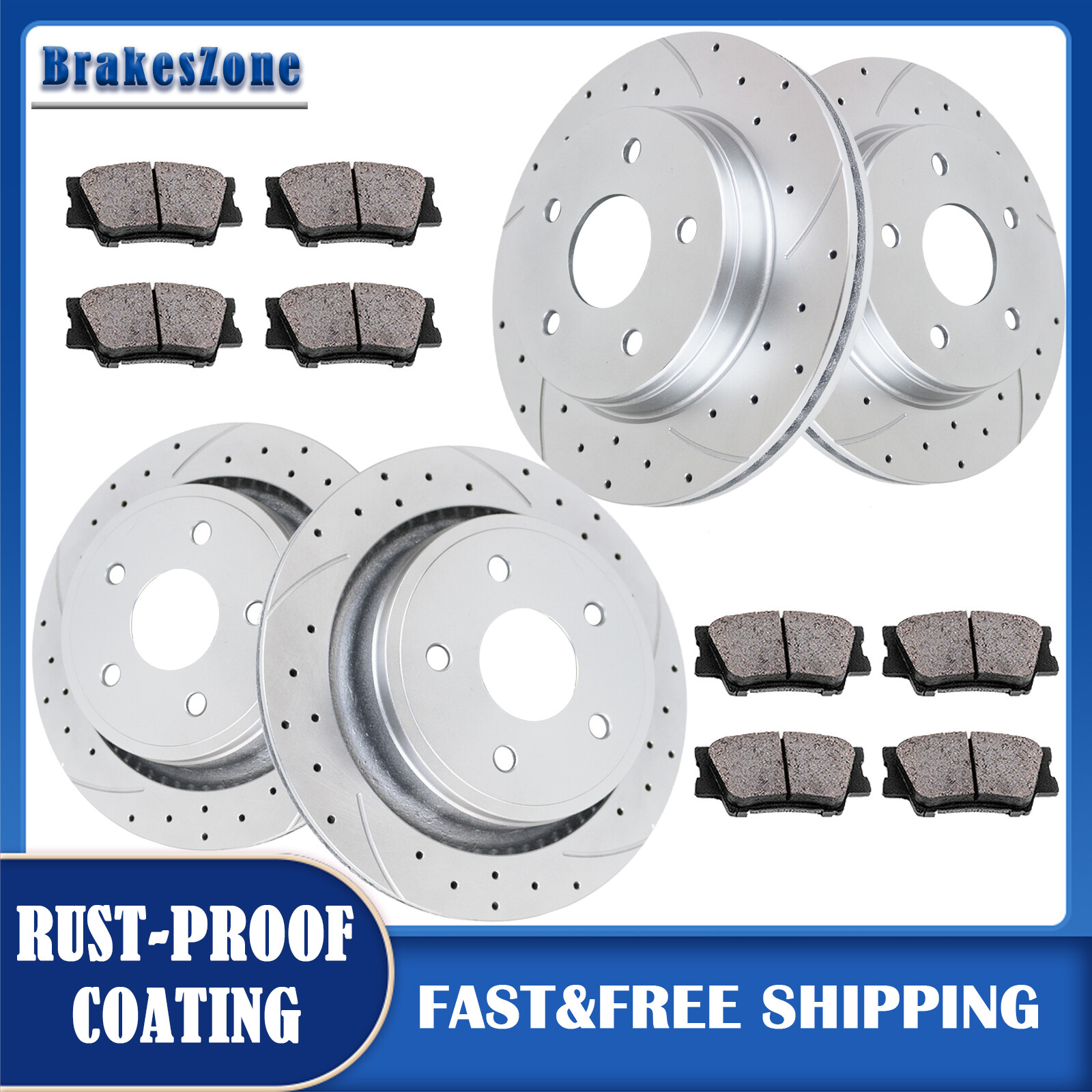 336mm Front and 352mm Rear Brake Rotors Pads Fit for Dodge Ram 1500 2006-2017