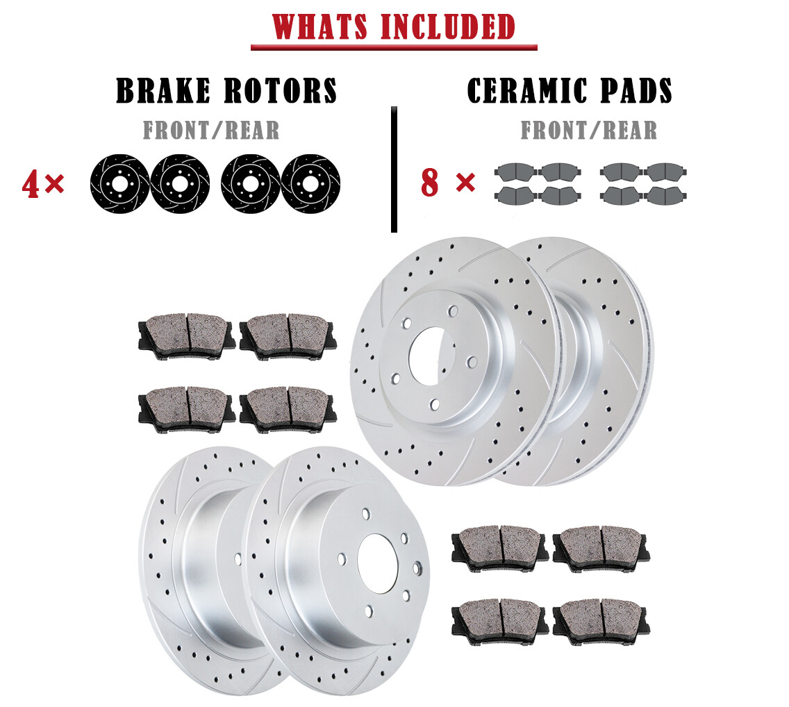 Drilled Slotted Brake Rotors Pads Front Rear Kit for Nissan Altima Brakes
