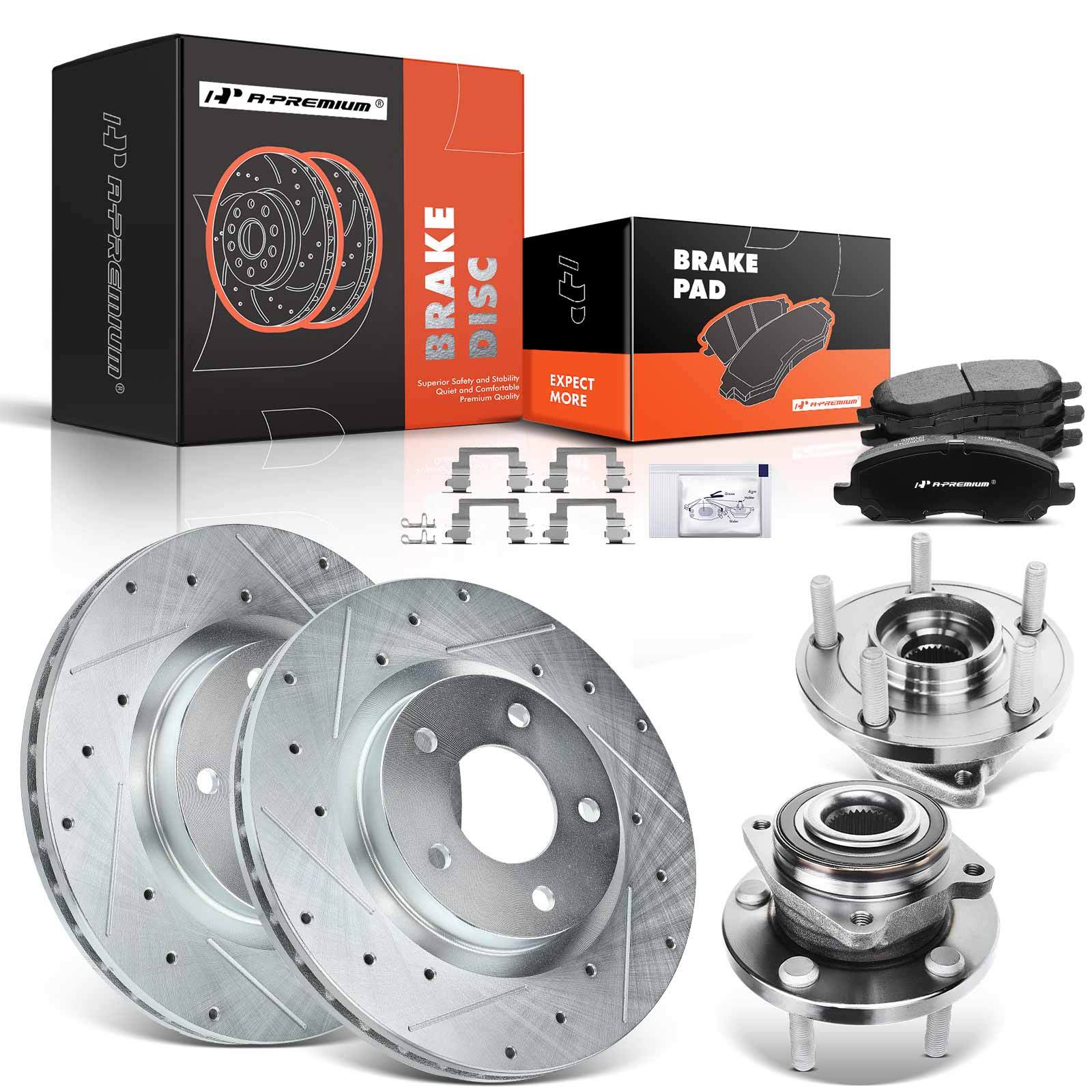 A-Premium Front Drilled Brake Rotors & Pads + Hub Bearing for Chrysler 200 Dodge