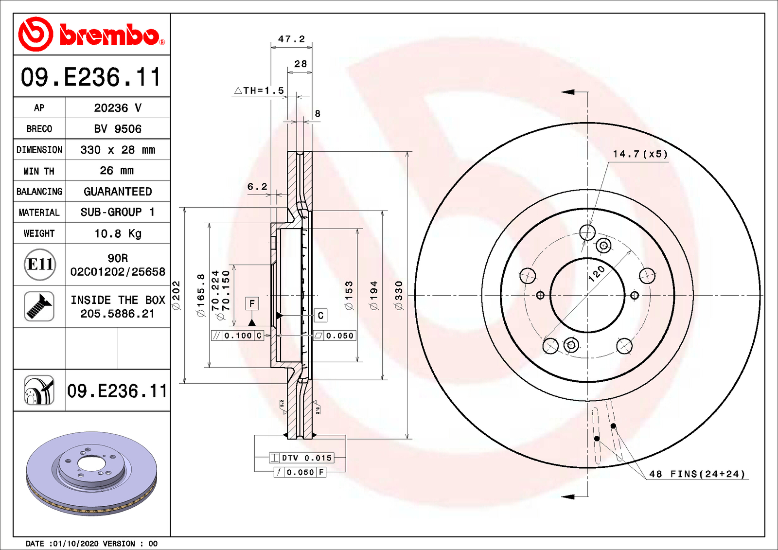 Brembo 2x Front Brake Disc Internally Vented Fits Honda Pilot
