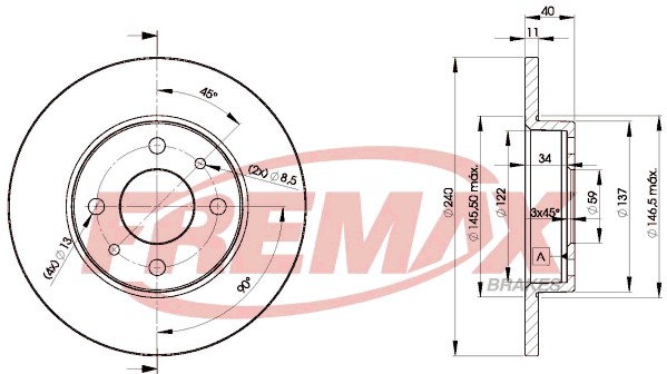 Fremax BD-3465 Brake Disc for Abarth, Alfa Romeo, Fiat, Ford, Lancia