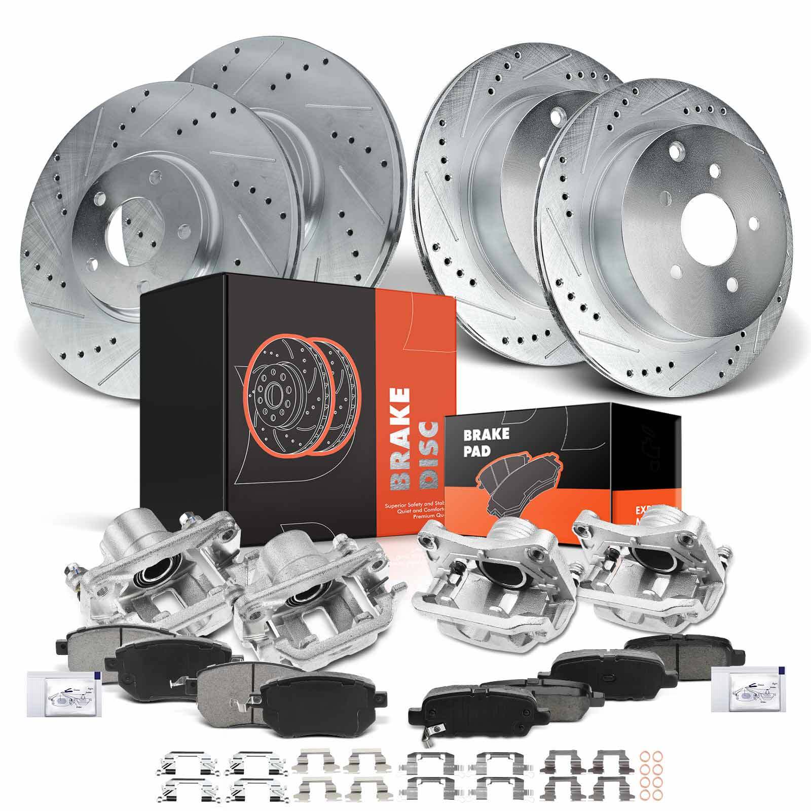 Front & Rear Drilled Rotors & Brake Pads + Brake Caliper for Nissan Murano 05-07