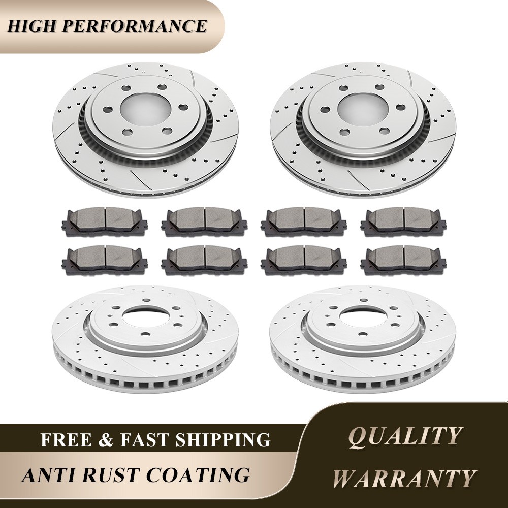 Front and Rear Drilled Brake Rotors Brake Pads Kit for 2015 16 17 Ford F-150