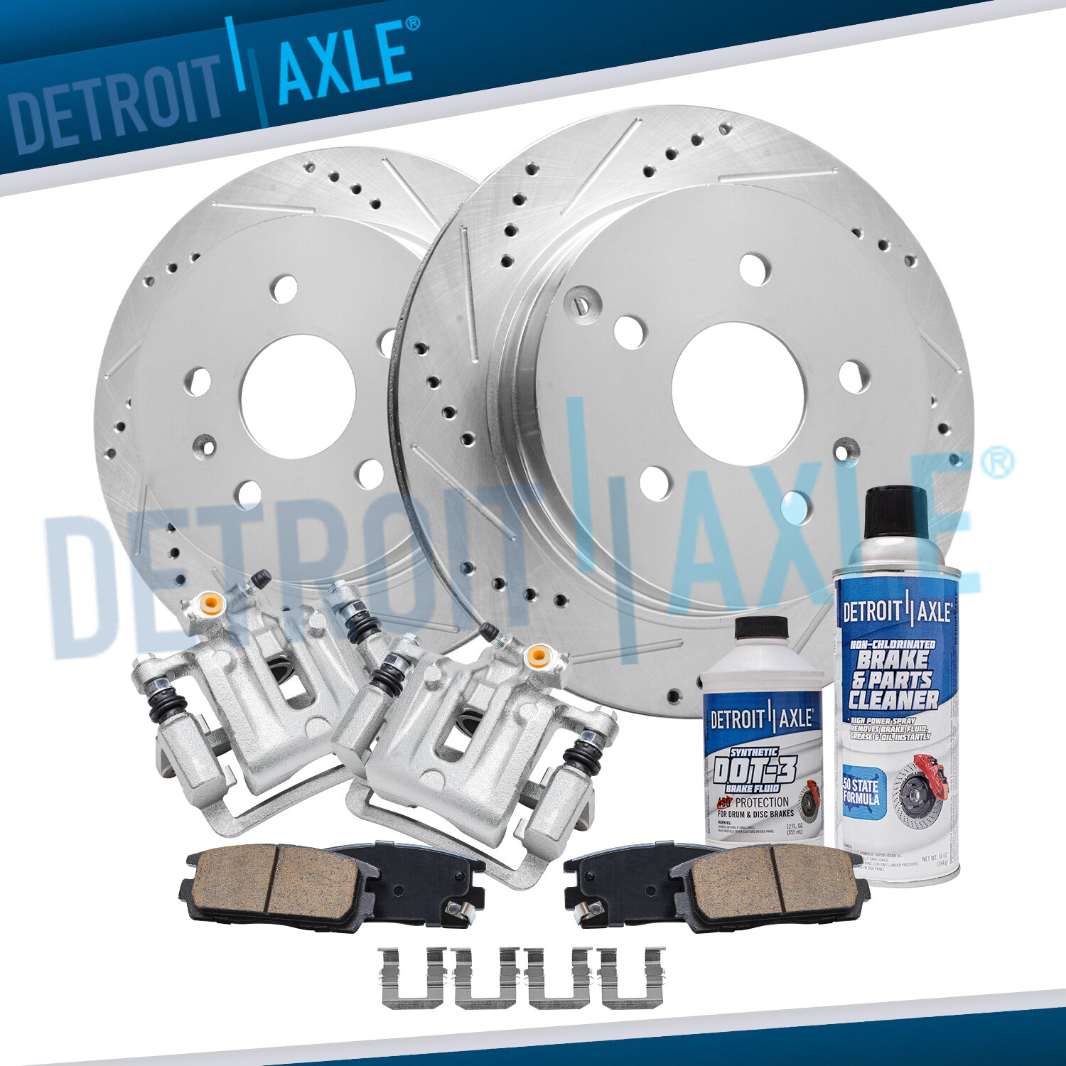 Rear Drilled Rotors Calipers Brake Pads for 2010-2017 Chevy Equinox GMC Terrain
