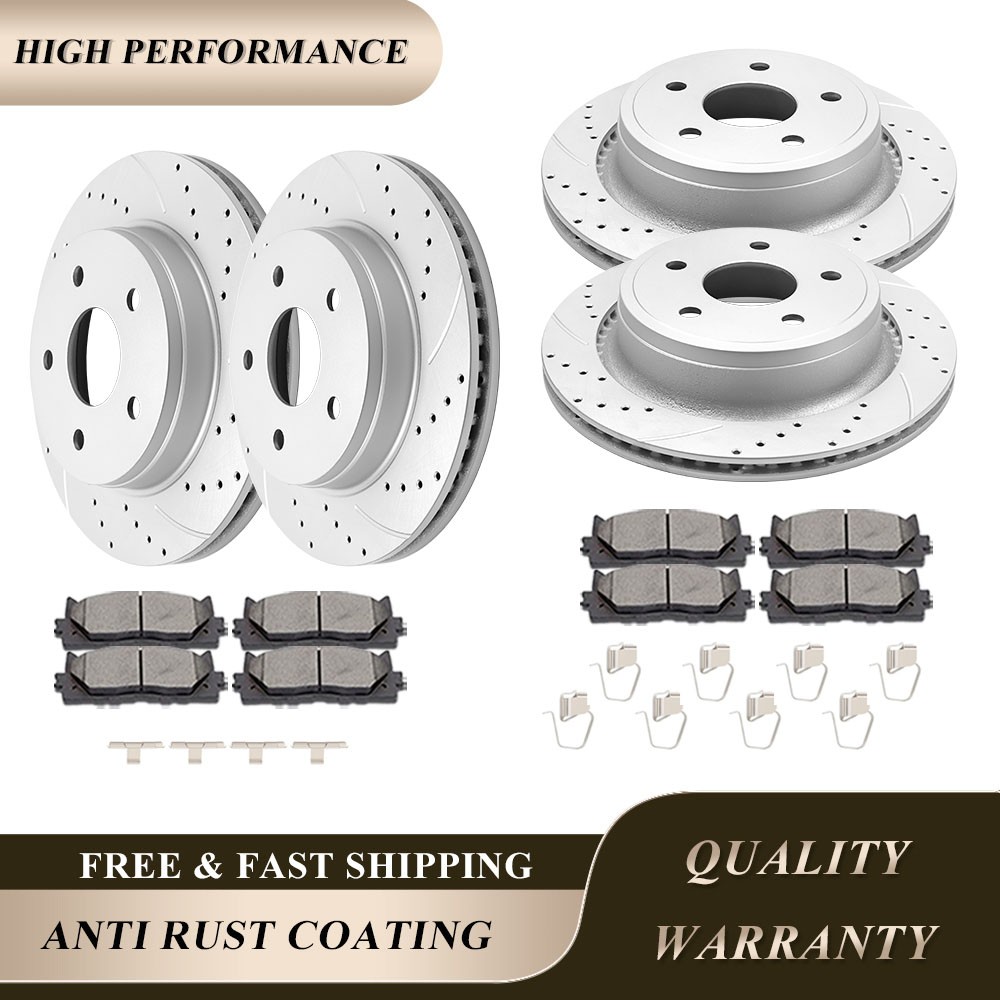 336mm Front Rear Drilled Rotors and Brake Pads Kits for 2006-2018 Dodge Ram1500