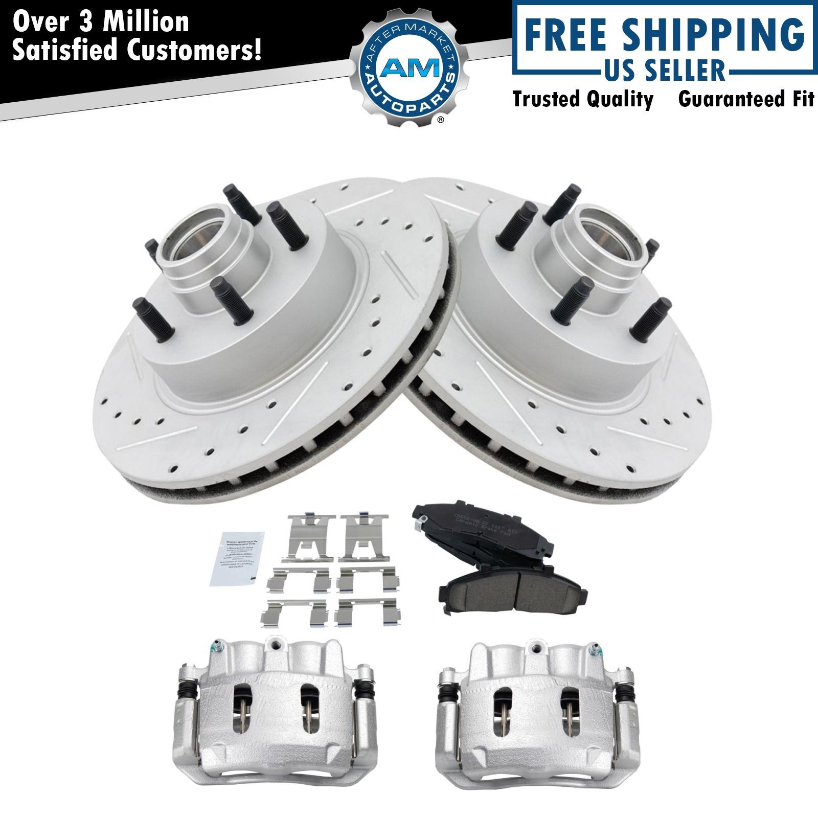 Front Brake Calipers Ceramic Pads Drilled Rotors for Explorer Ranger Mountaineer