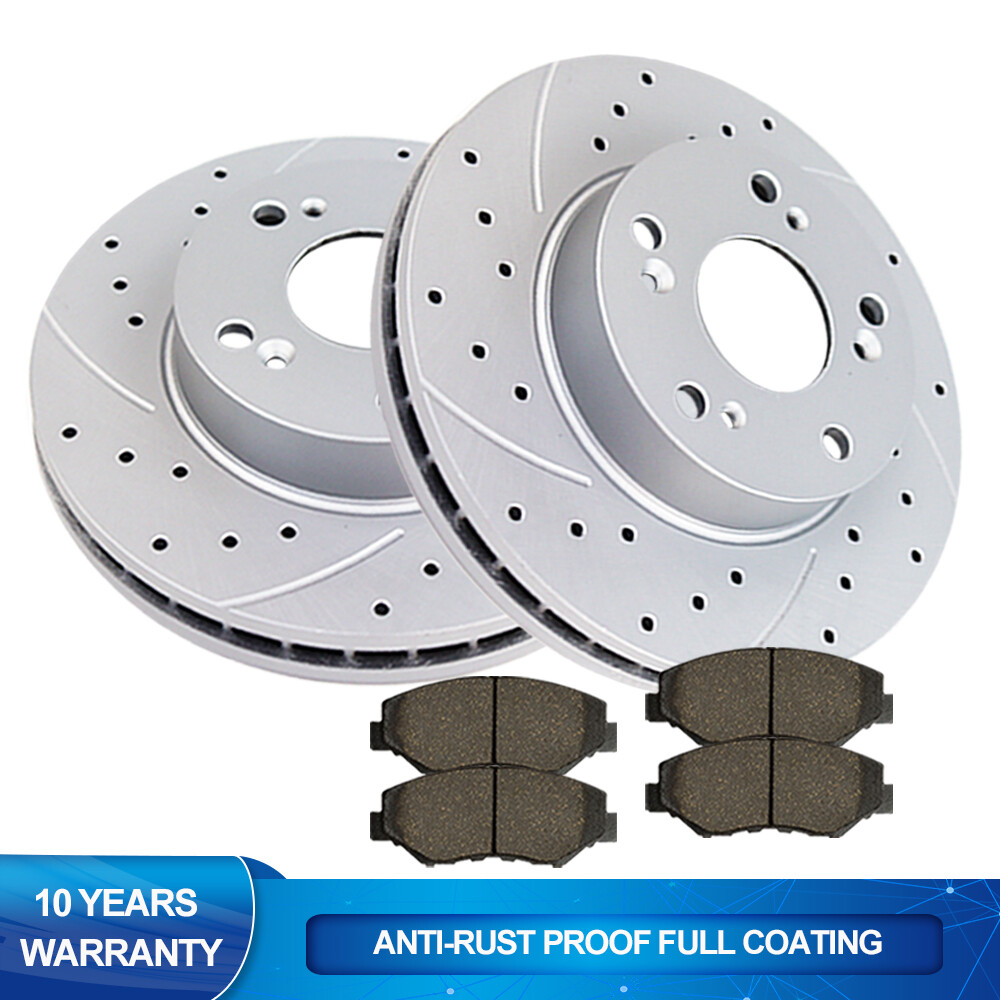 Front Drilled Rotors Brake Ceramic Pads Fit 2006-2011 Honda Civic Discs Brakes