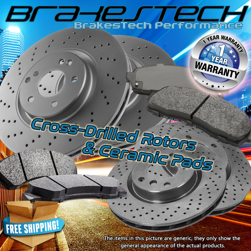 Front+Rear Cross Drilled Rotors & Ceramic Pads for 2012-2013 Mercedes Benz E300