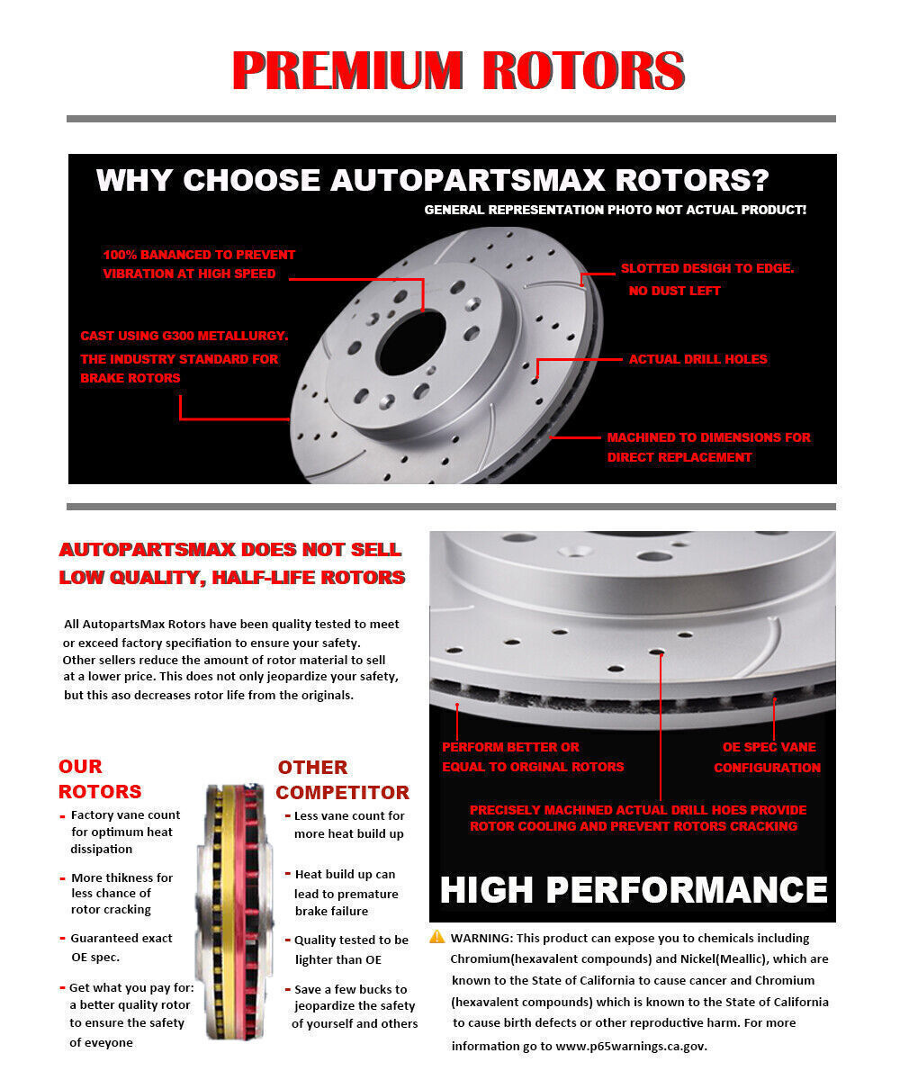 270mm Rear Slotted Rotors Discs & Brake Pads for Chevy Cobalt Malibu G5 G6 Ion