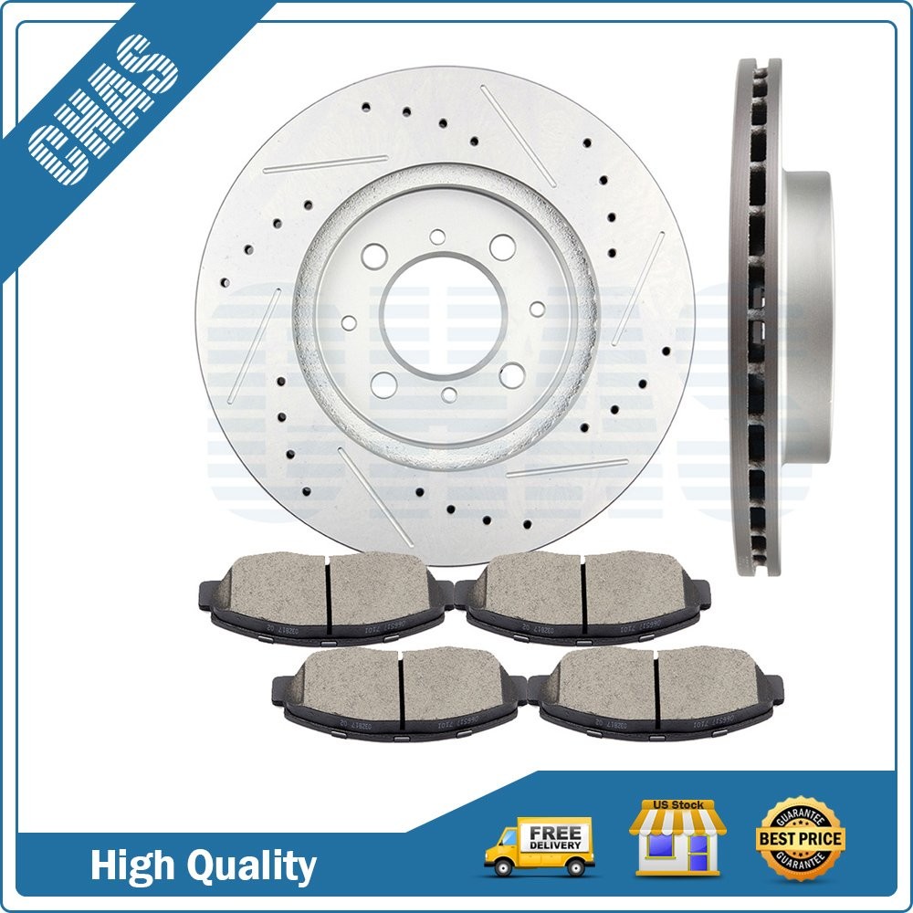 Front Brake Ceramic Pads And Rotors For Honda Civic 1996-2005 Drilled Slotted