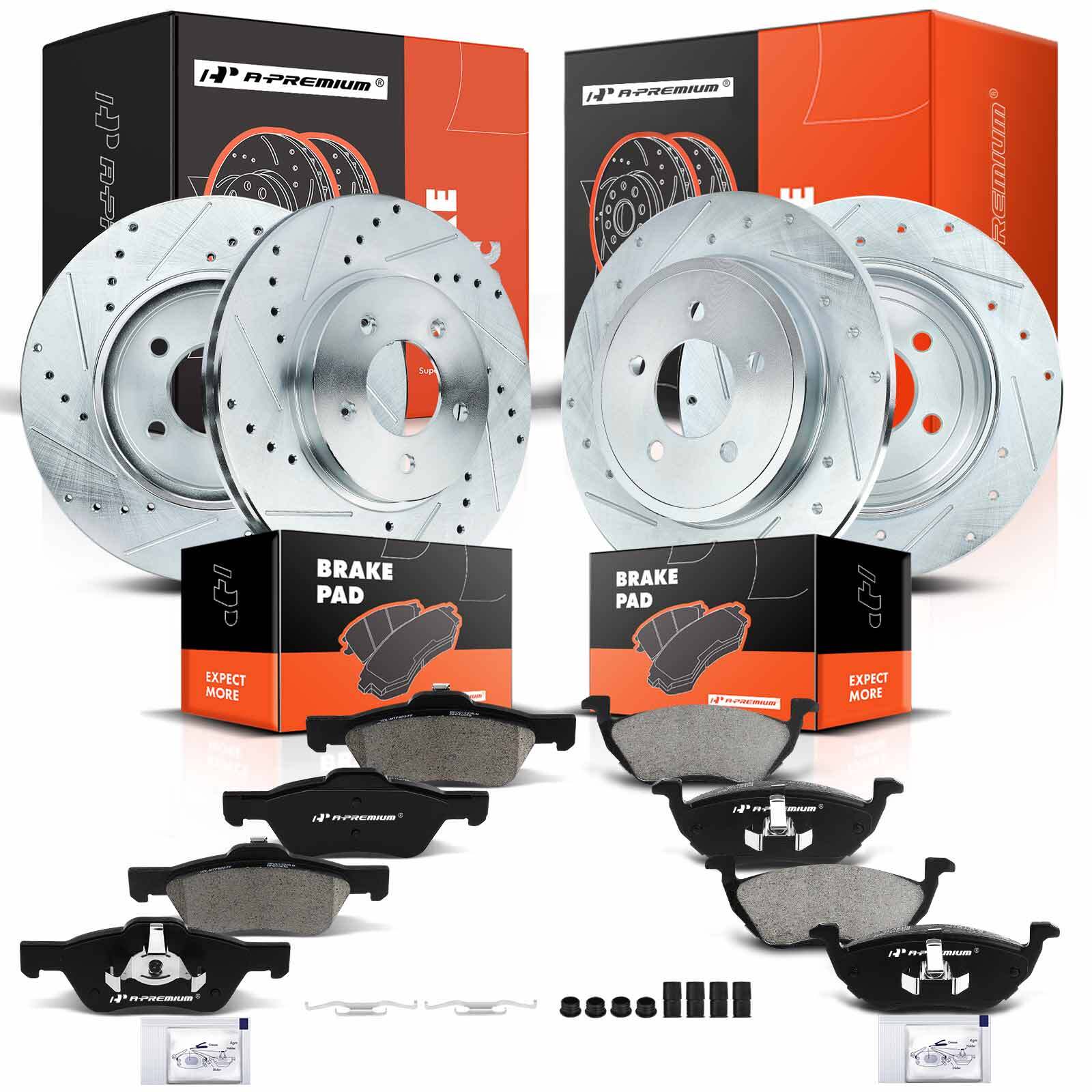 A-Premium Front & Rear Drilled Brake Rotors & Ceramic Pads for Ford Escape 05-08