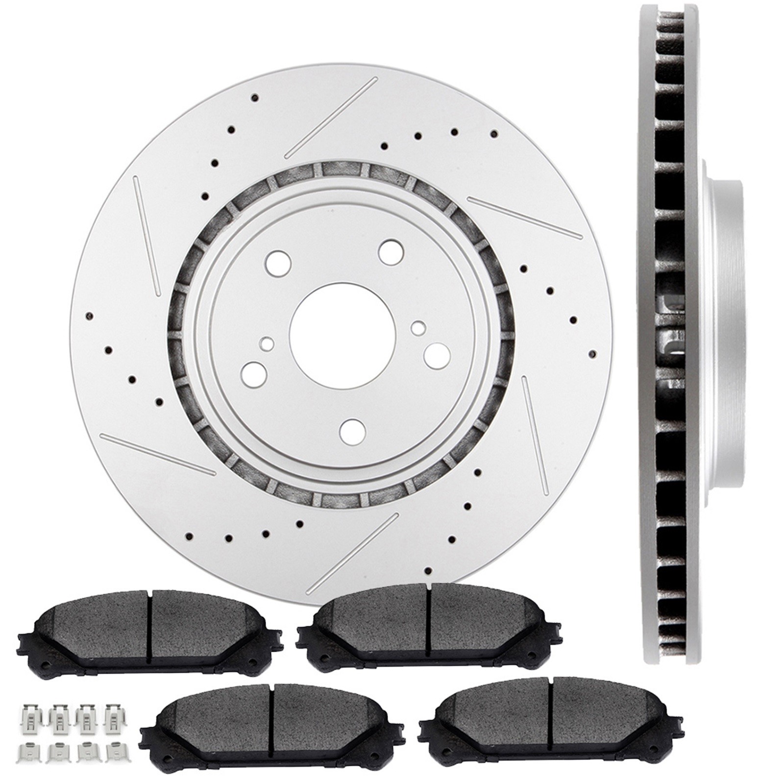 Front Drilled Slotted Brake Rotors Silver & Pads for Toyota Highlander Sienna