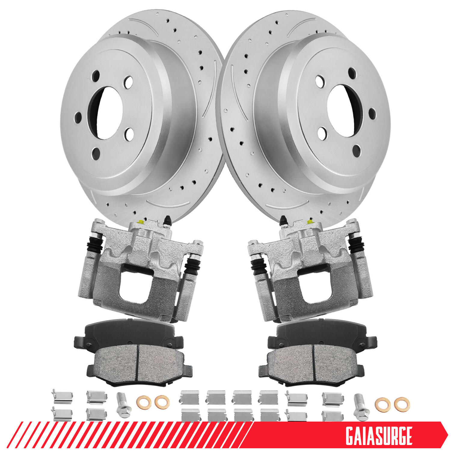 Rear Drilled Brake Rotors & Pads + Calipers for Jeep Liberty 2008-2012 V6 3.7L