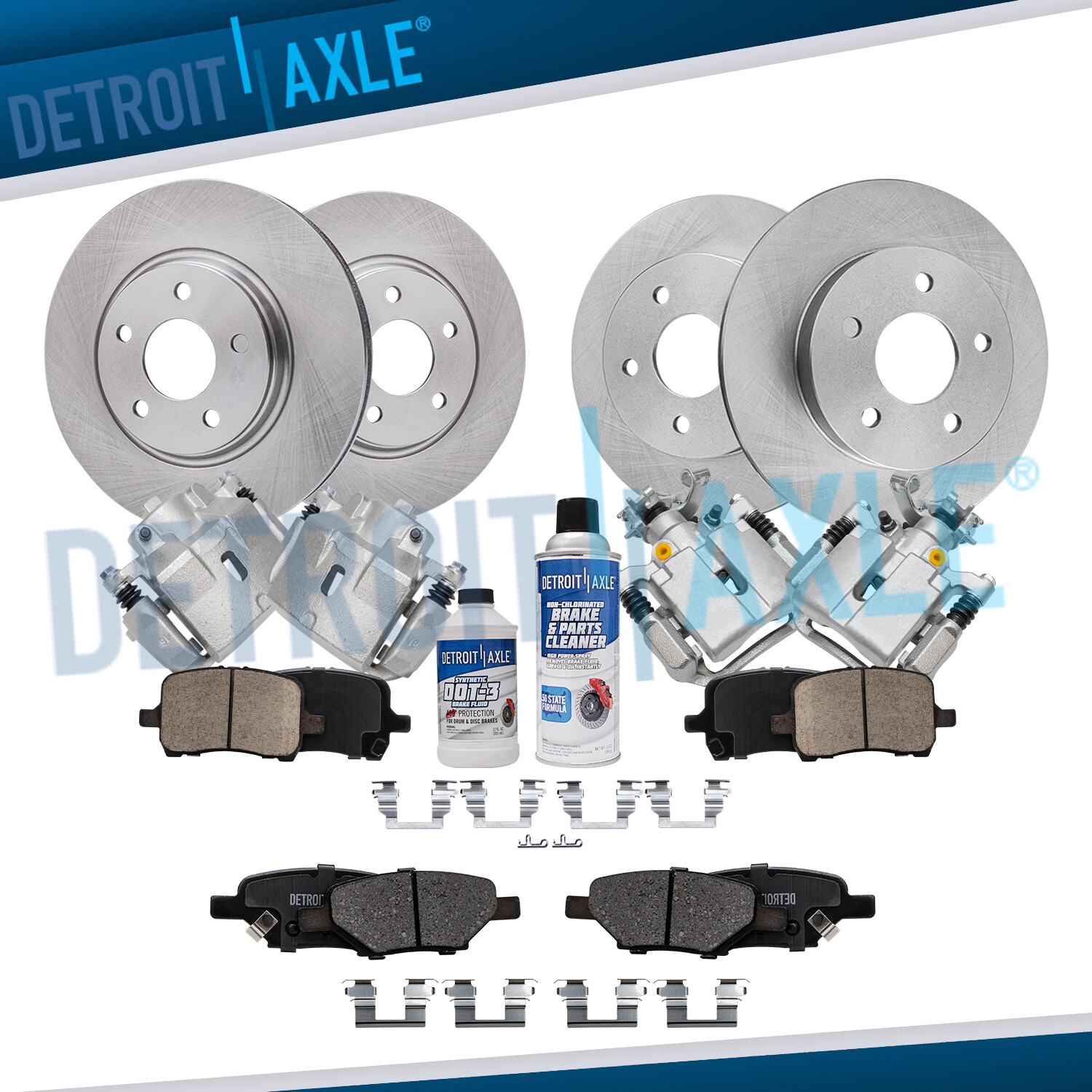 Front & Rear Disc Rotors + Brake Calipers & Brake Pads for 2006-2012 Malibu Aura