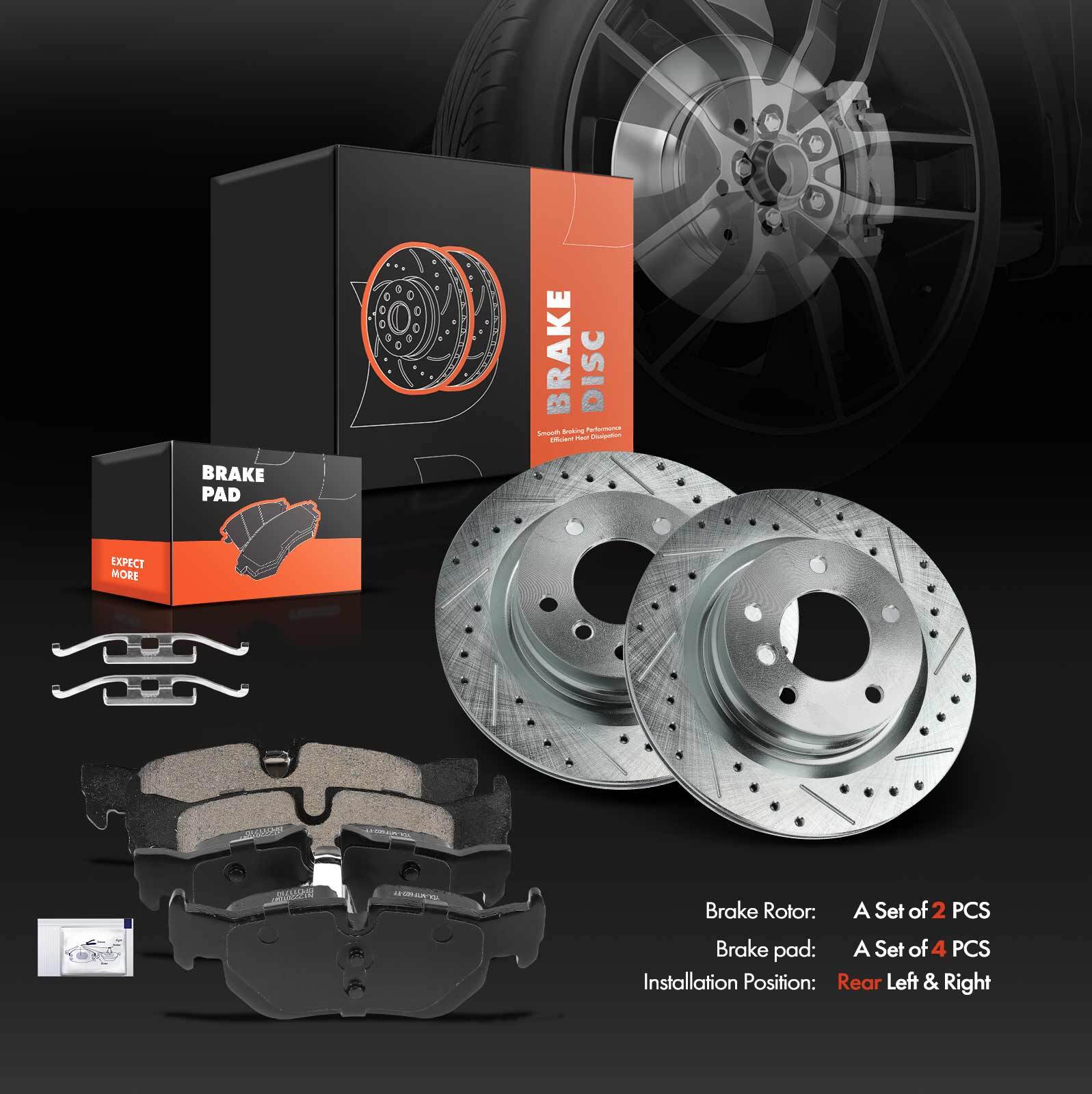 Rear Side Drilled Brake Rotor & Ceramic Brake Pads for BMW 323i 2006-2011 328i