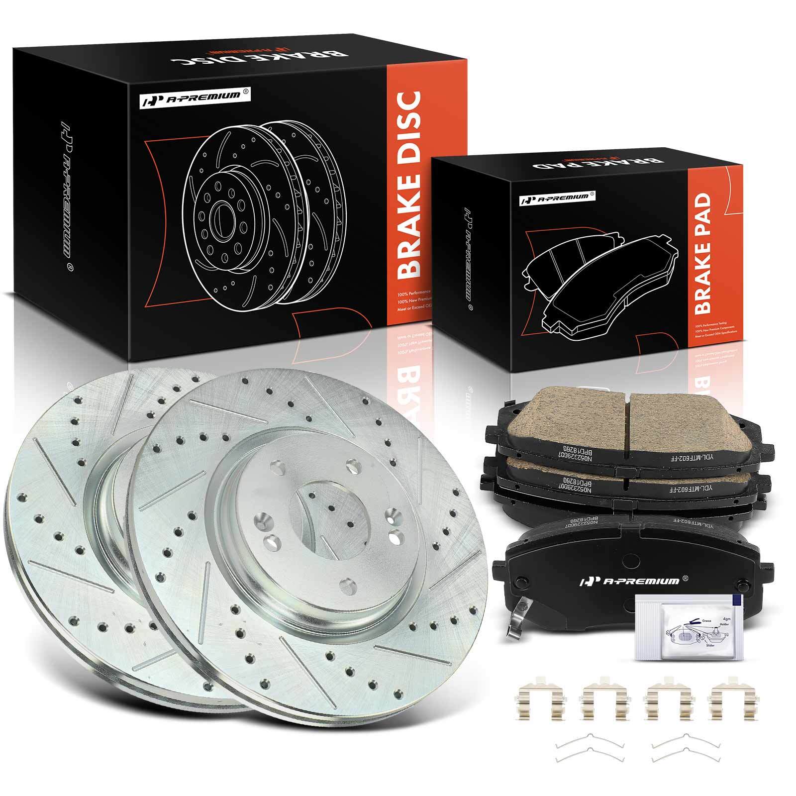 A-Premium Front 305mm Drilled Brake Rotor & Ceramic Pad for Hyundai Sonata Kia