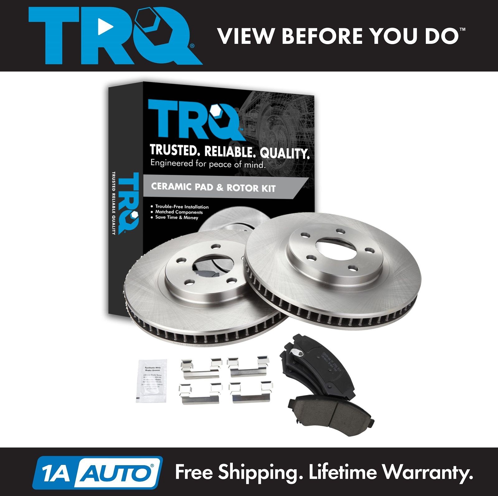 TRQ Front Ceramic Brake Pad & Rotor Kit for Buick Cadillac Chevy Pontiac