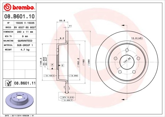 Brembo 08.B601.11 Brake Disc for Ford, Ford (Changanese)