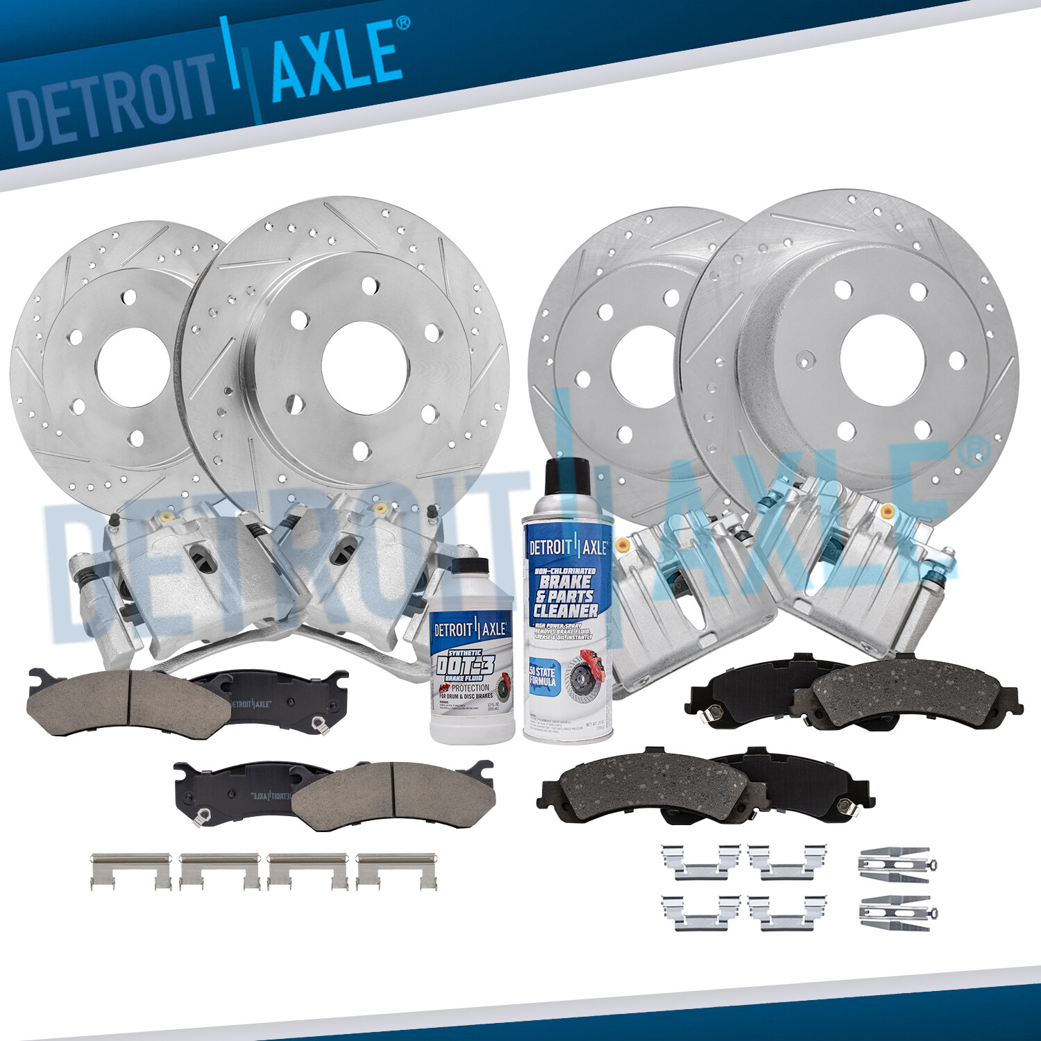 Front & Rear Drilled Rotors Brake Calipers +Brake Pads for Silverado Sierra 1500