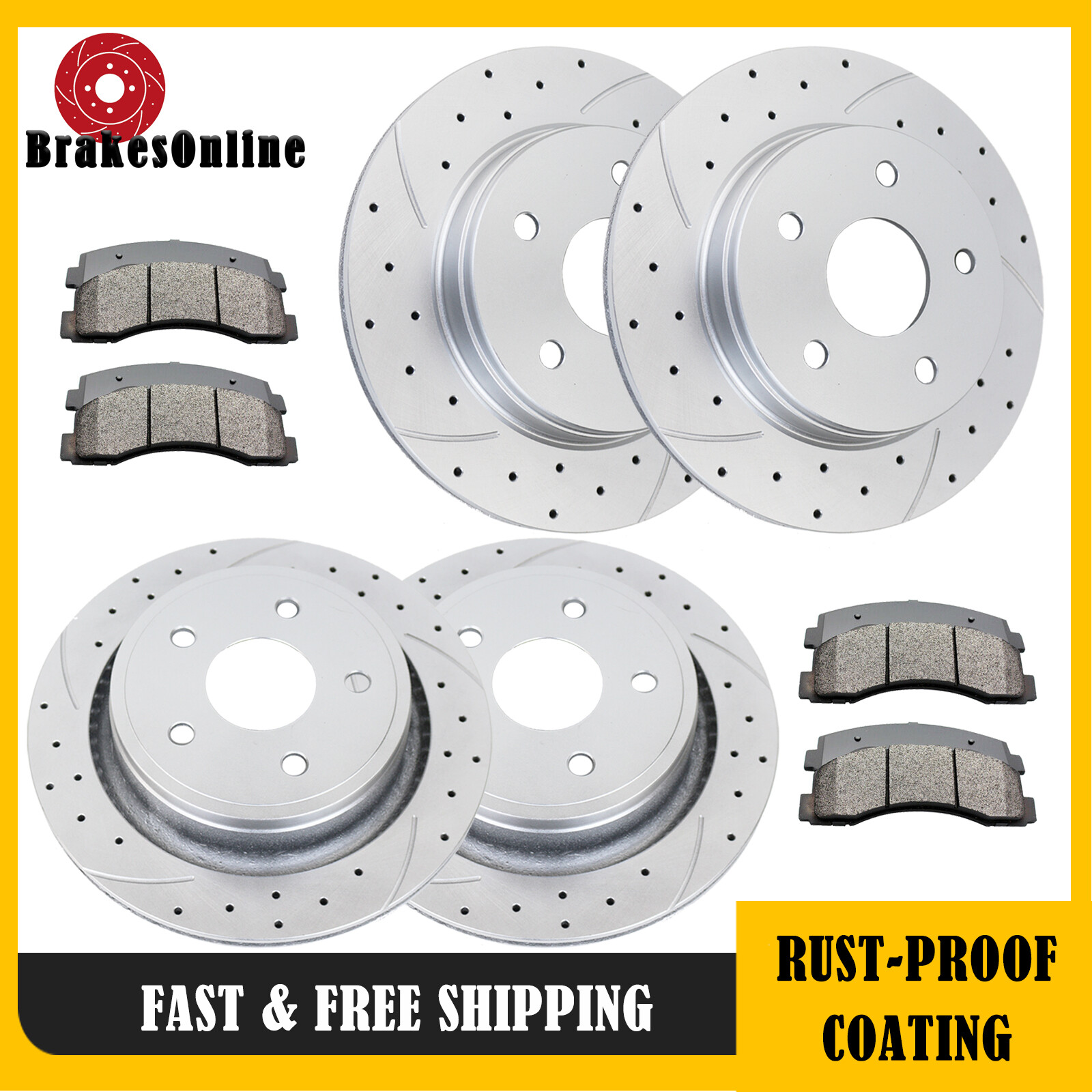​Front and Rear Brake Rotors Pads for Ram 1500 2006-2023 Drilled Slotted Brakes