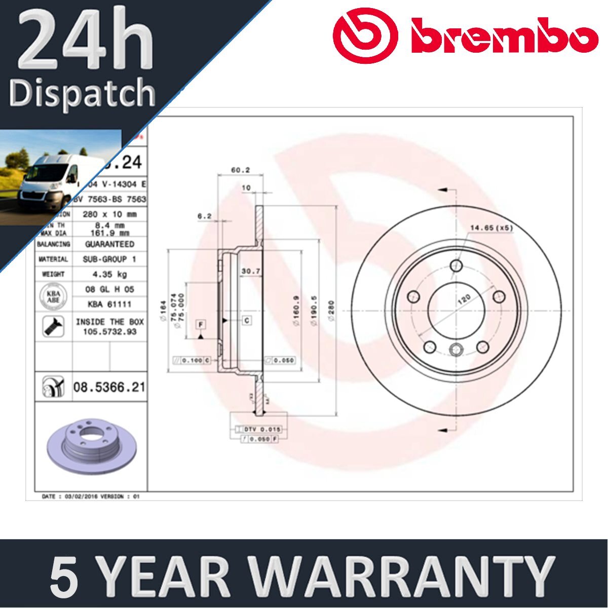 Fits BMW 3 Series 1990-2006 + Other Models Brembo Rear Brake Discs