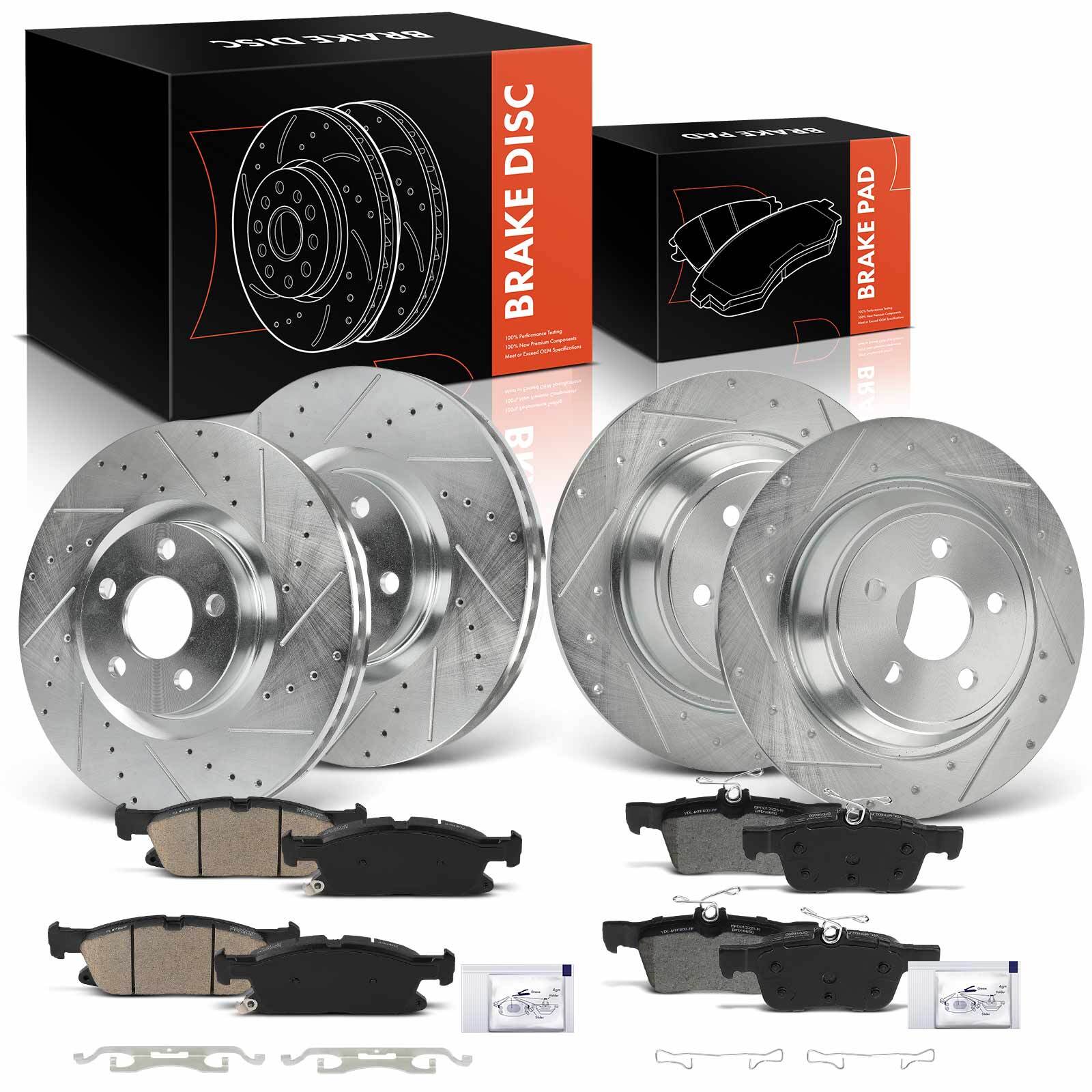 12Pcs Drilled Rotors & Ceramic Brake Pads for Ford Edge 2015-2021 Front & Rear