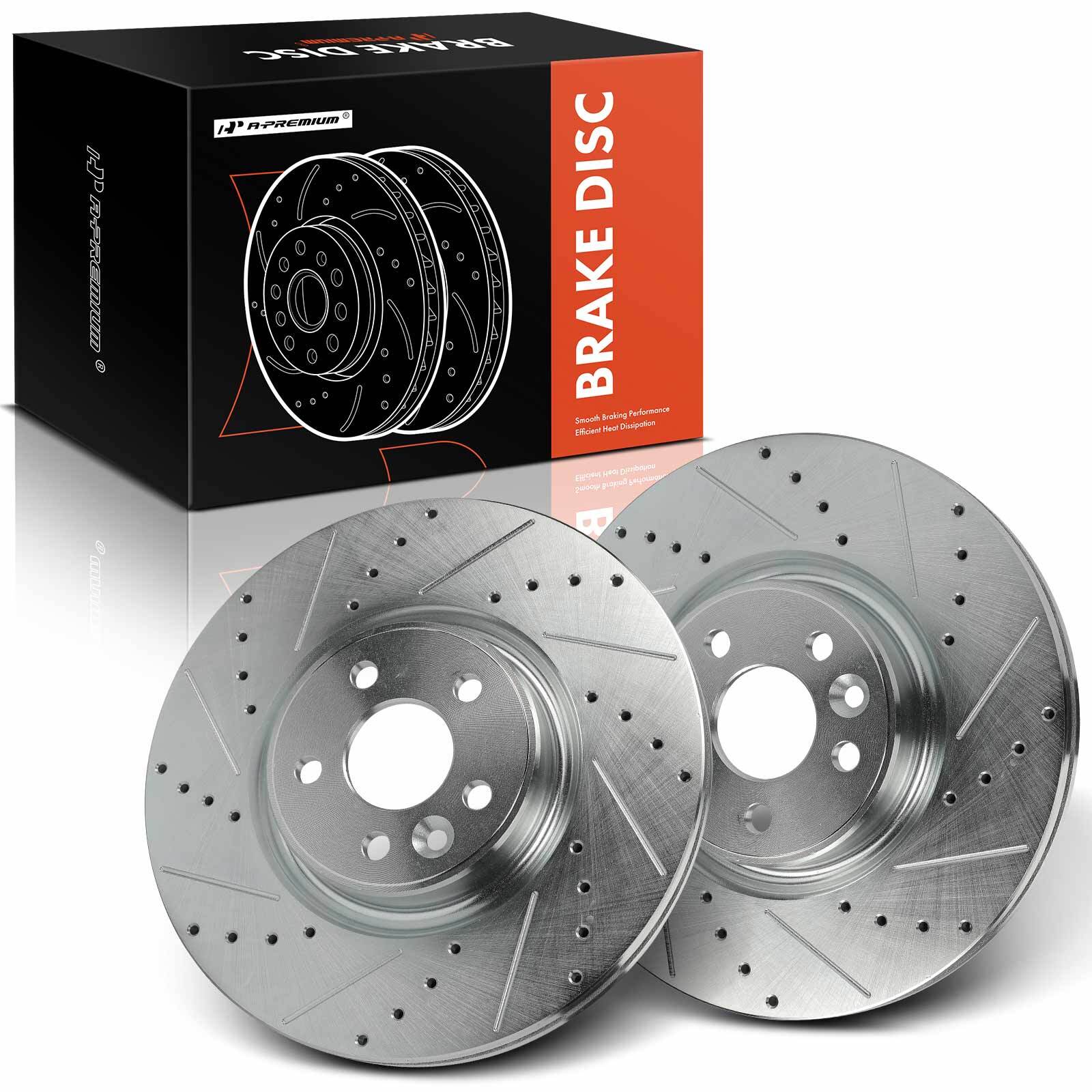 A-Premium 2x Front Drilled Brake Rotor for Volvo S60 2012-2018 S80 V60 V70 XC70