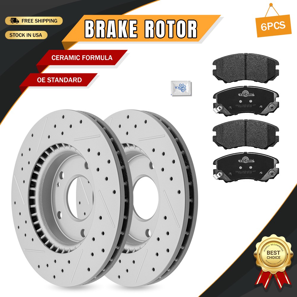 Front Drilled Brake Rotors Ceramic Pad For 2007 2008 2009 2010 Hyundai Elantra