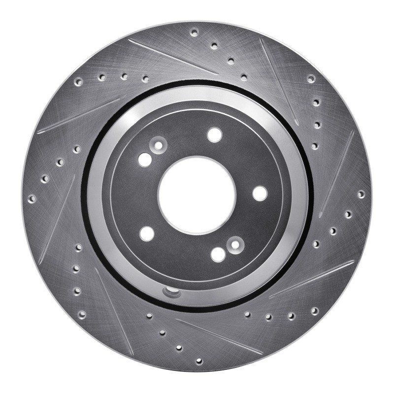 R1 For 18-23 Genesis G80 Rear Right Drilled & Slotted Silver Brake Rotor