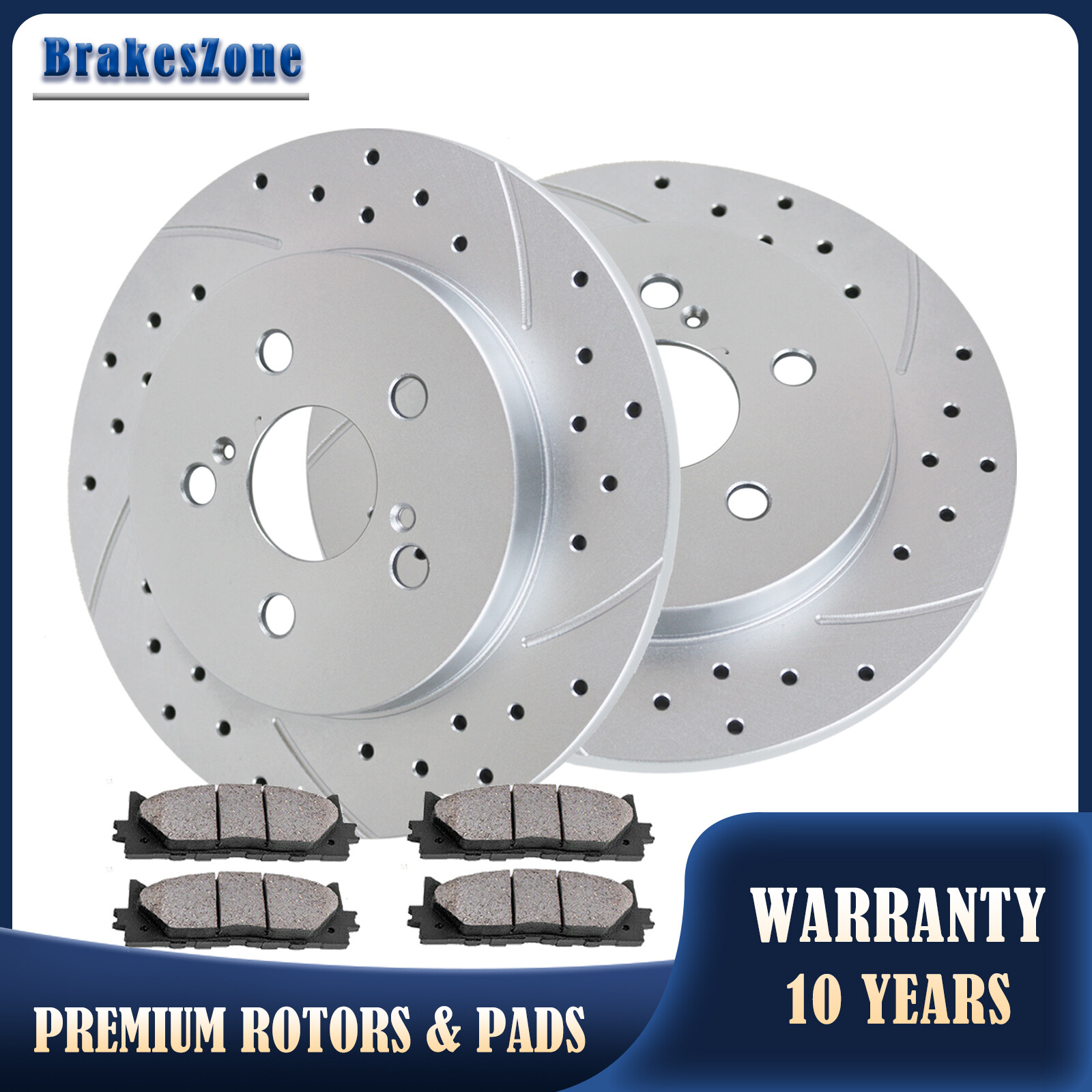 Fit for Toyota Prius 2010-2013 259mm Rear Brake Rotors and Brake Pads Kit Brakes