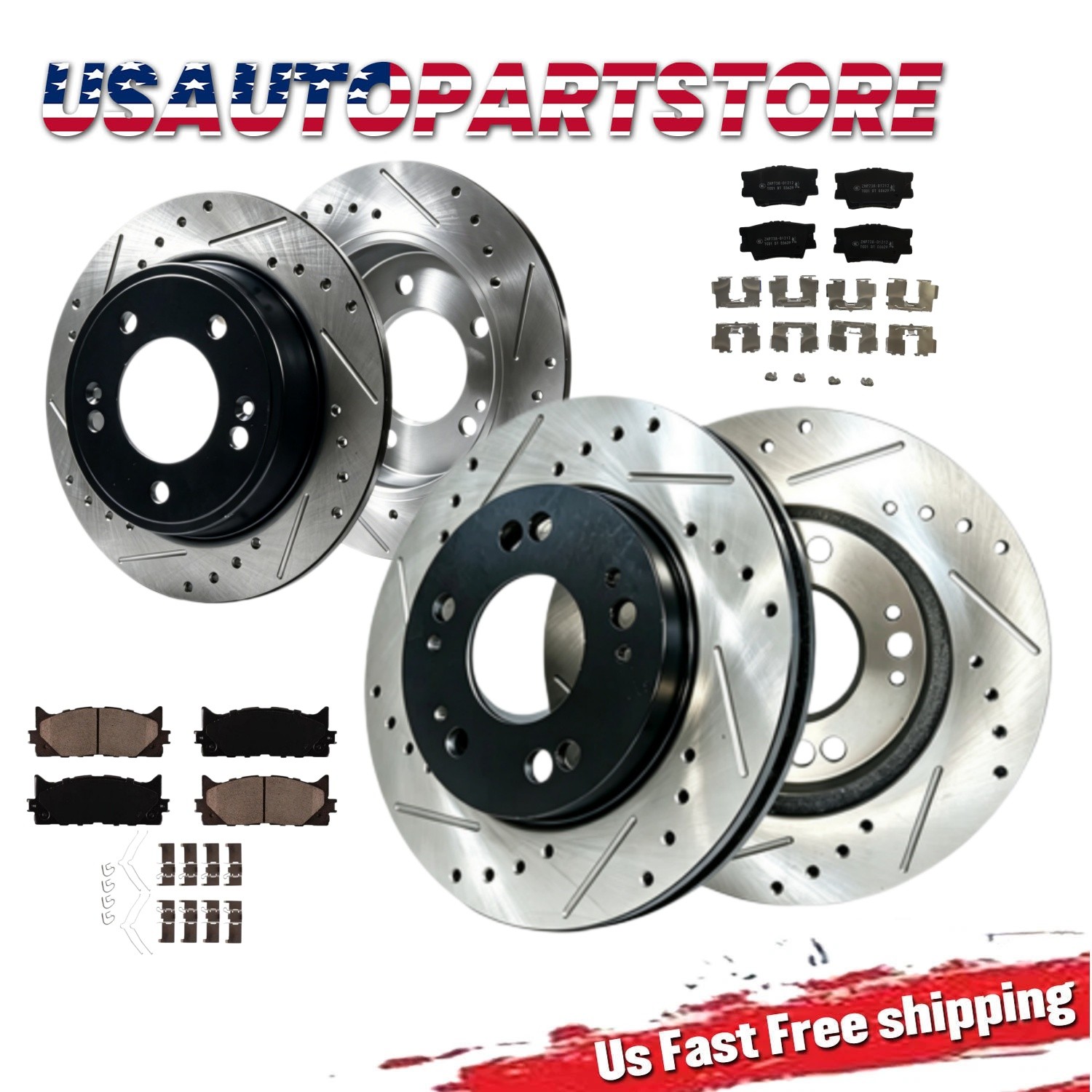 Front and Rear Drilled Rotors Brake Pads For LEXUS ES300H ES350 2013 2014-2017