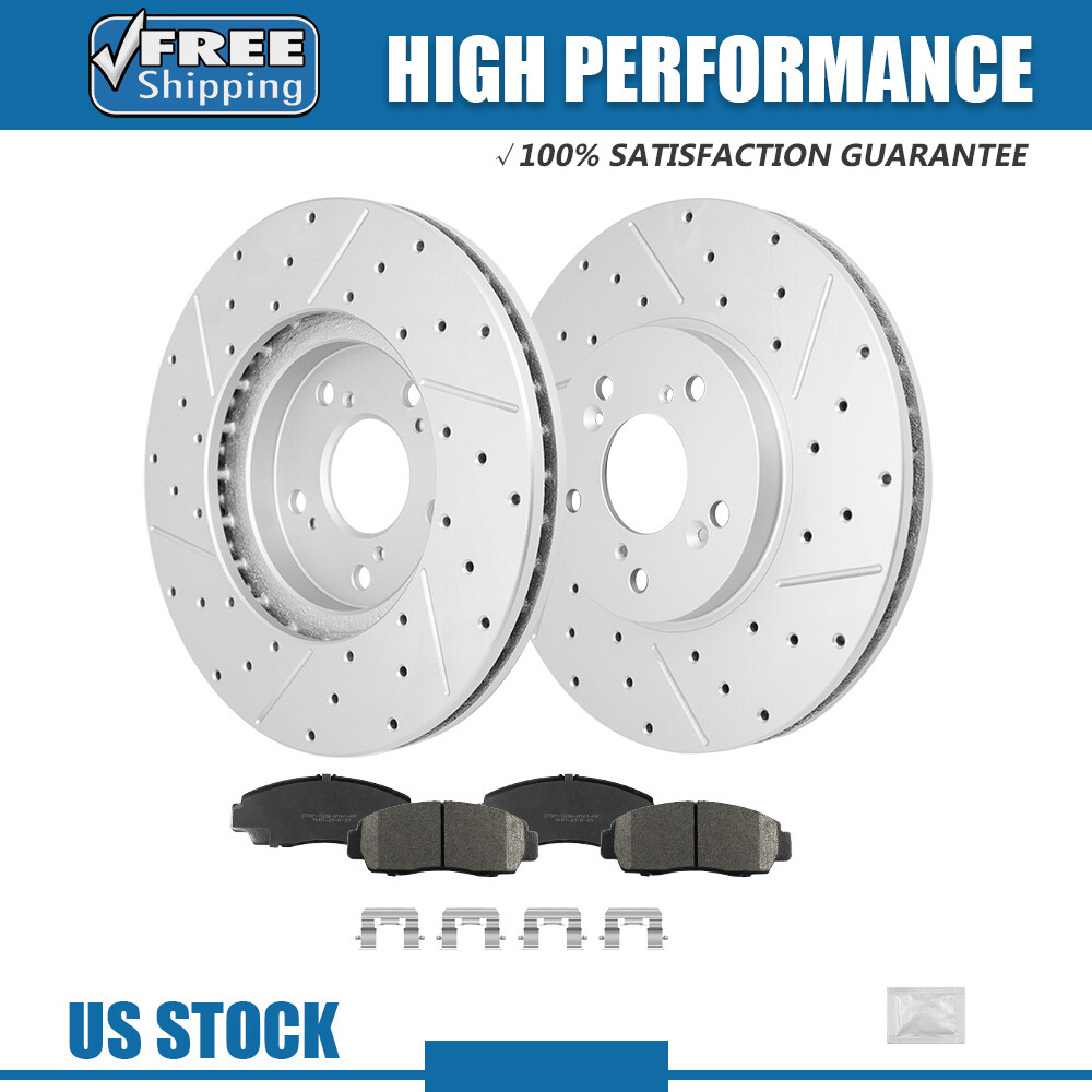Front Drilled Brake Rotors + Ceramic Brake Pads for Honda Accord Acura TSX CL TL