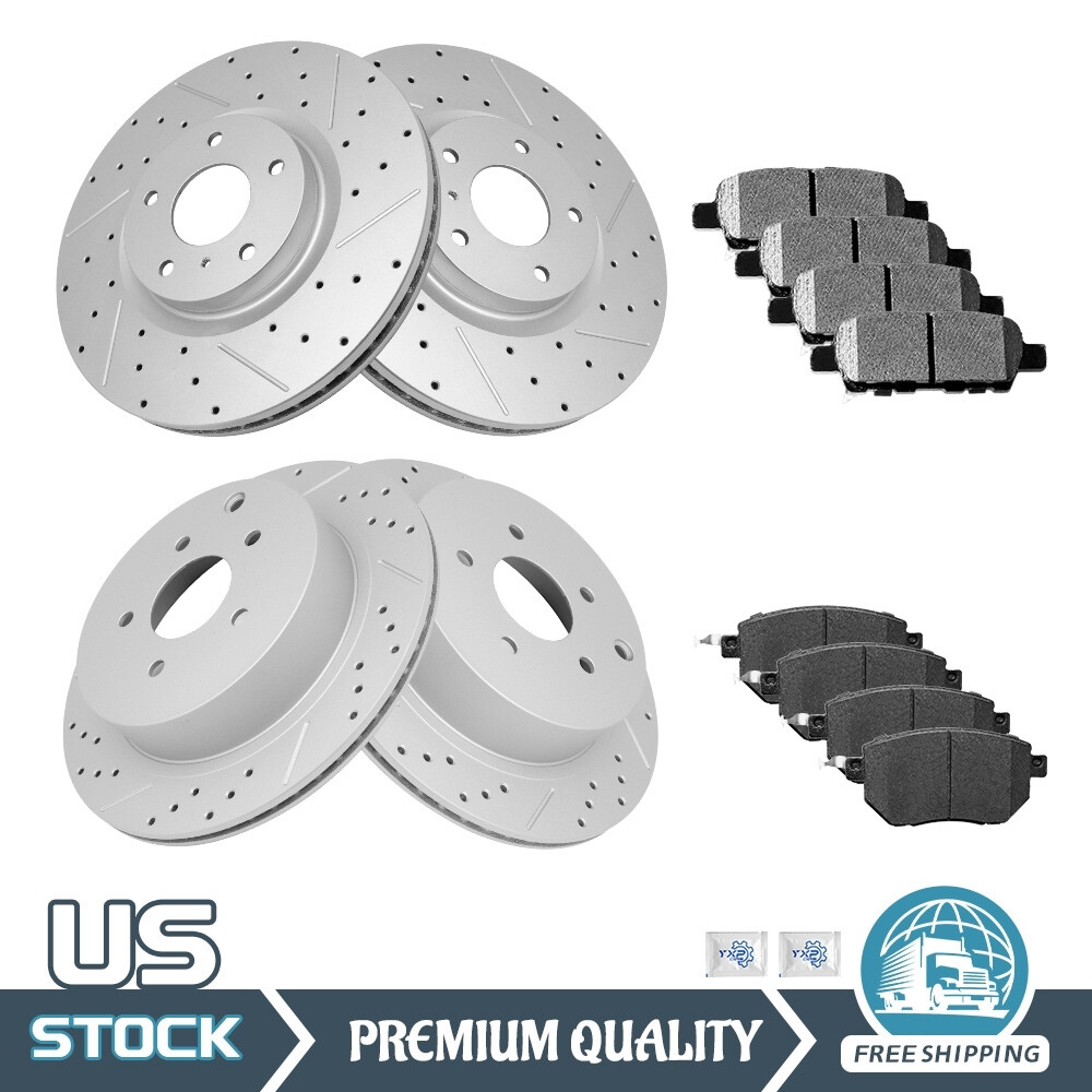 For Nissan Murano Front Rear Drilled Slotted Disc Rotors Ceramic Brake Pads
