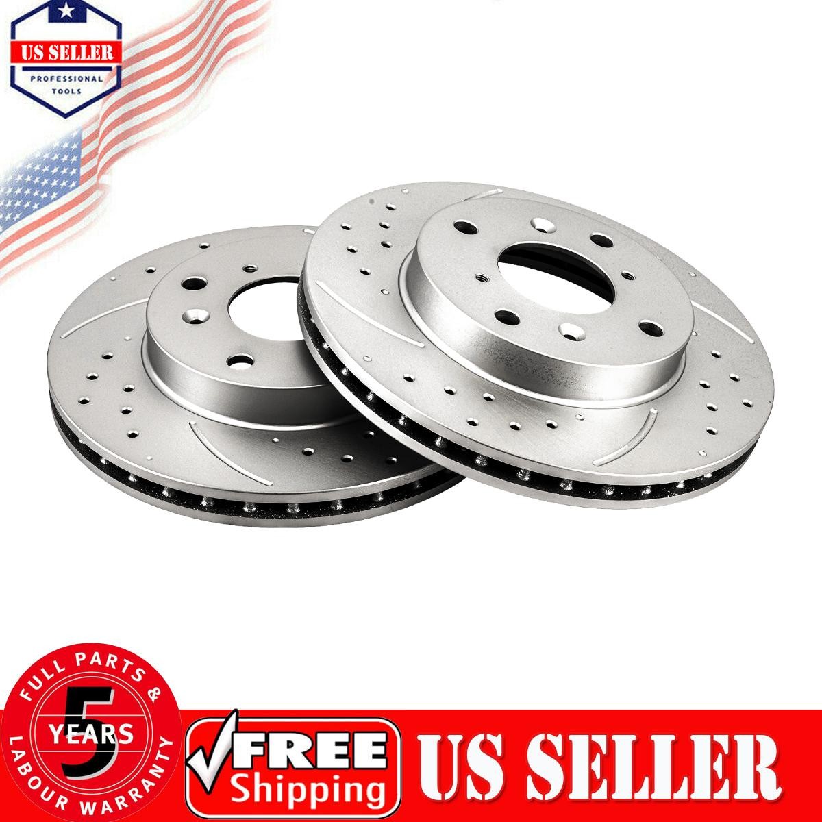 Set of 2 Front Drilled & Slotted Brake Rotors For 1998-2002 Honda Accord 2.3L