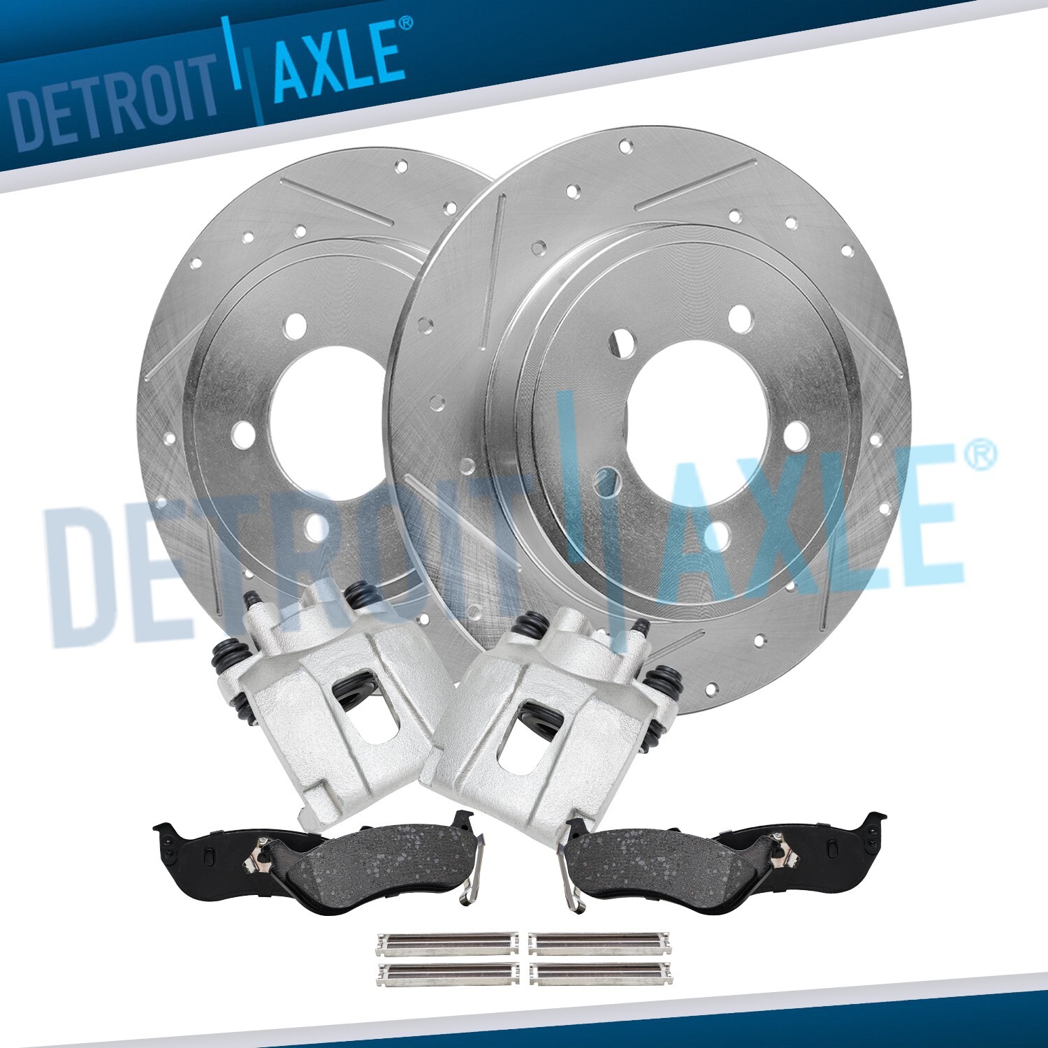 Rear Drilled Rotors Calipers Brake Pads for 2006-2010 Ford Explorer Mountaineer