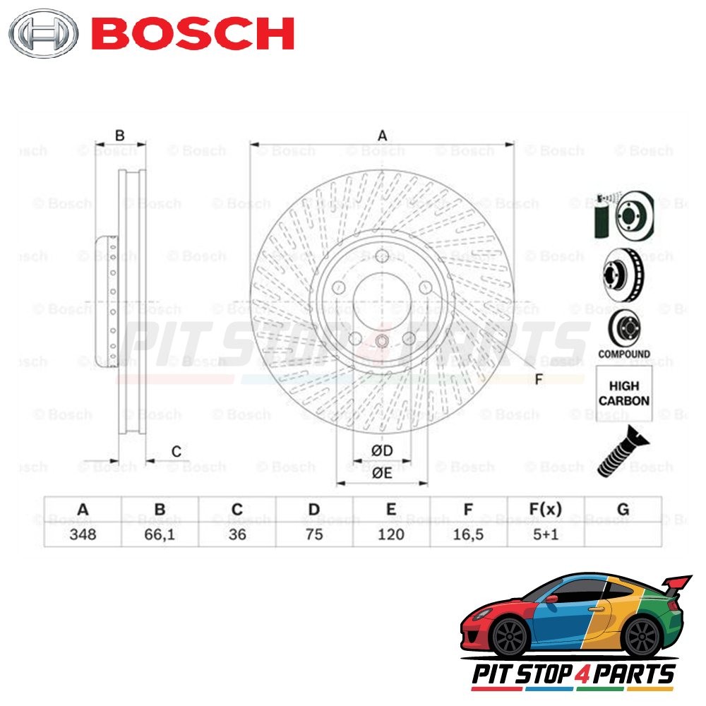 Bosch 0986479E19 Brake Disc Single 66 mm Fits BMW 6 Series 2012-2018 34116898729