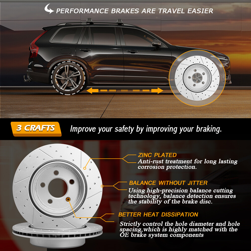 Front DRILLED SLOTTED Brake Rotors for 2007- 2016 2017 2018 2019 Nissan Altima