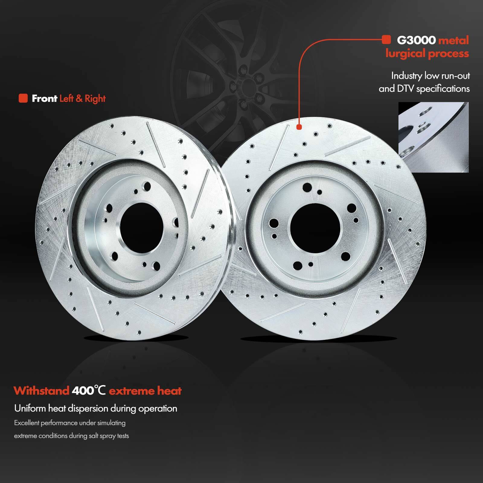 Front Drilled Rotor & Ceramic Brake Pads for Mitsubishi Dodge Caliber Chrysler